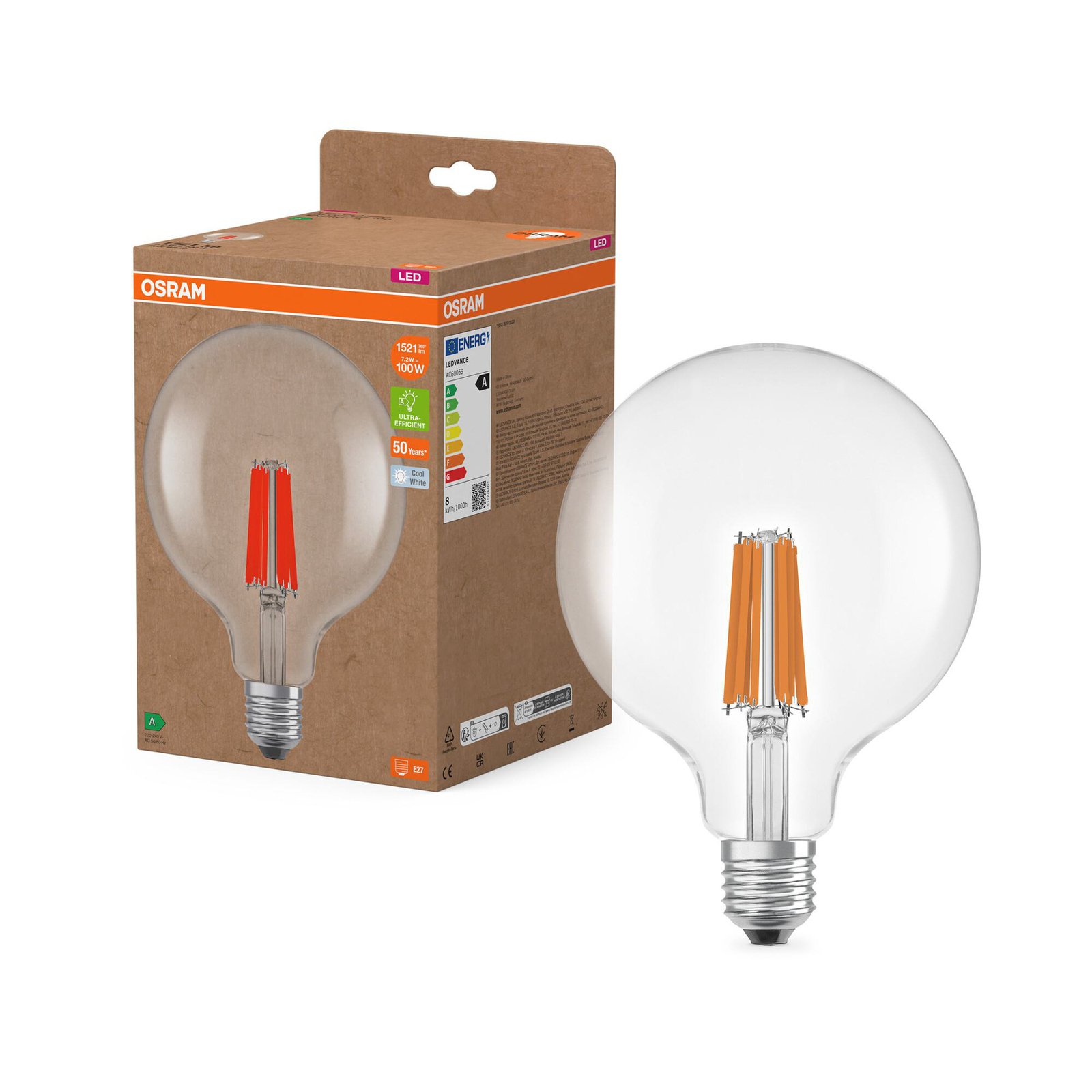 OSRAM LED крушка Globe G125 E27 7,2W с нажежаема жичка 4000К