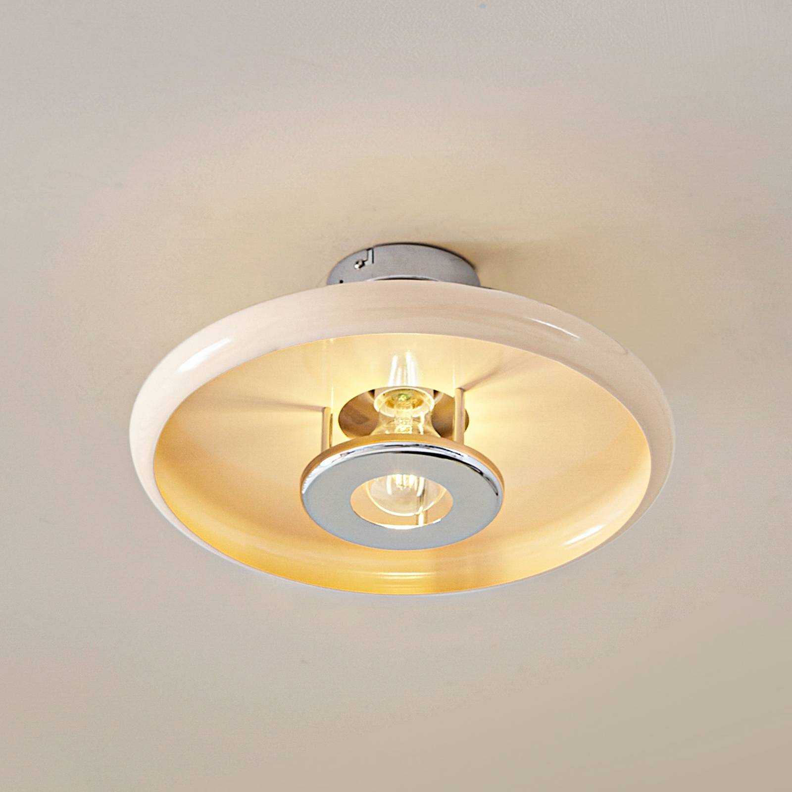 Lindby lampa sufitowa Branford, Ø 35 cm, beżowa, metal