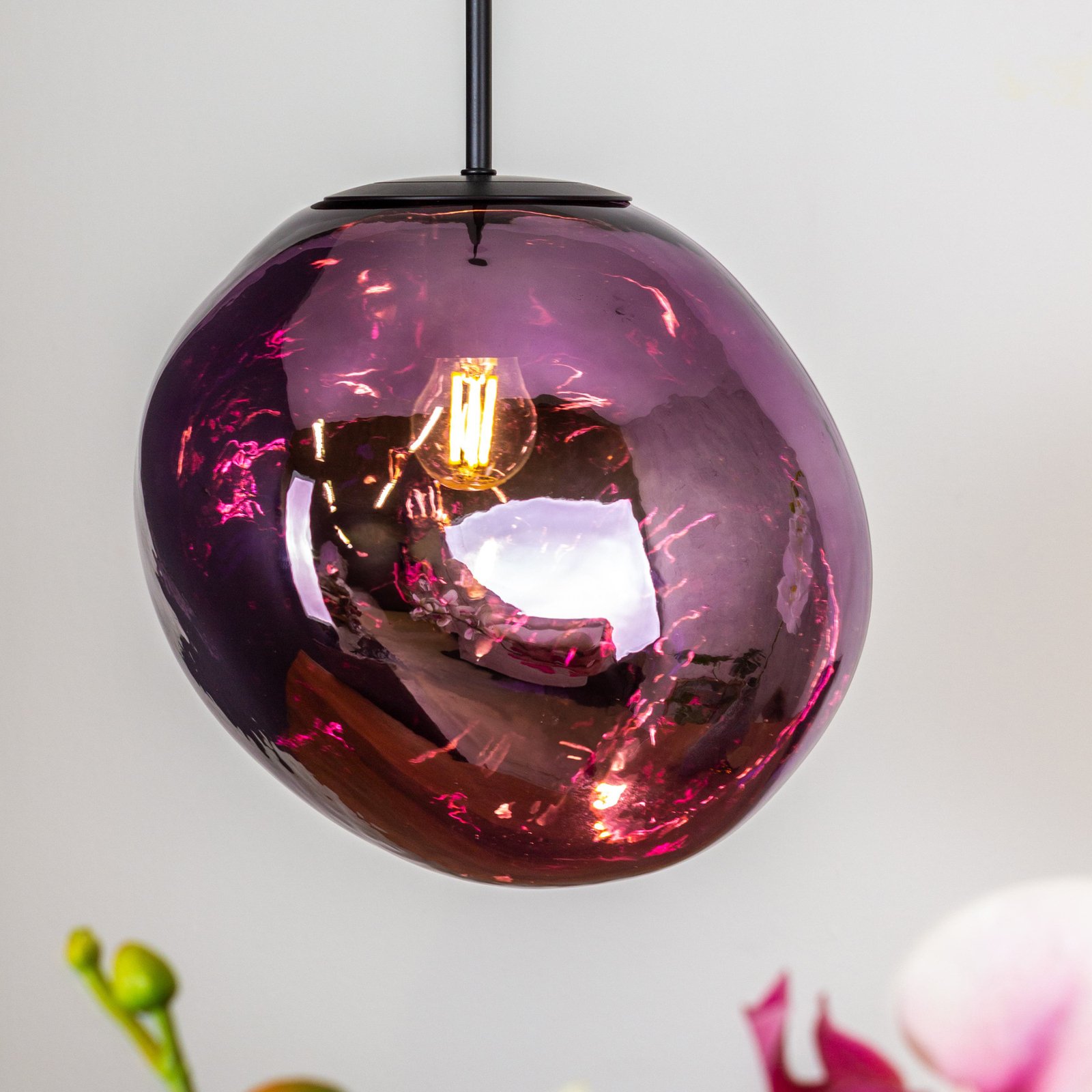 Canopus pendant light, violet, Ø 28 cm, glass, E27