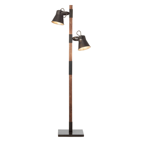 Stehleuchte Plow mit 2 Spots, schwarz/holz dunkel