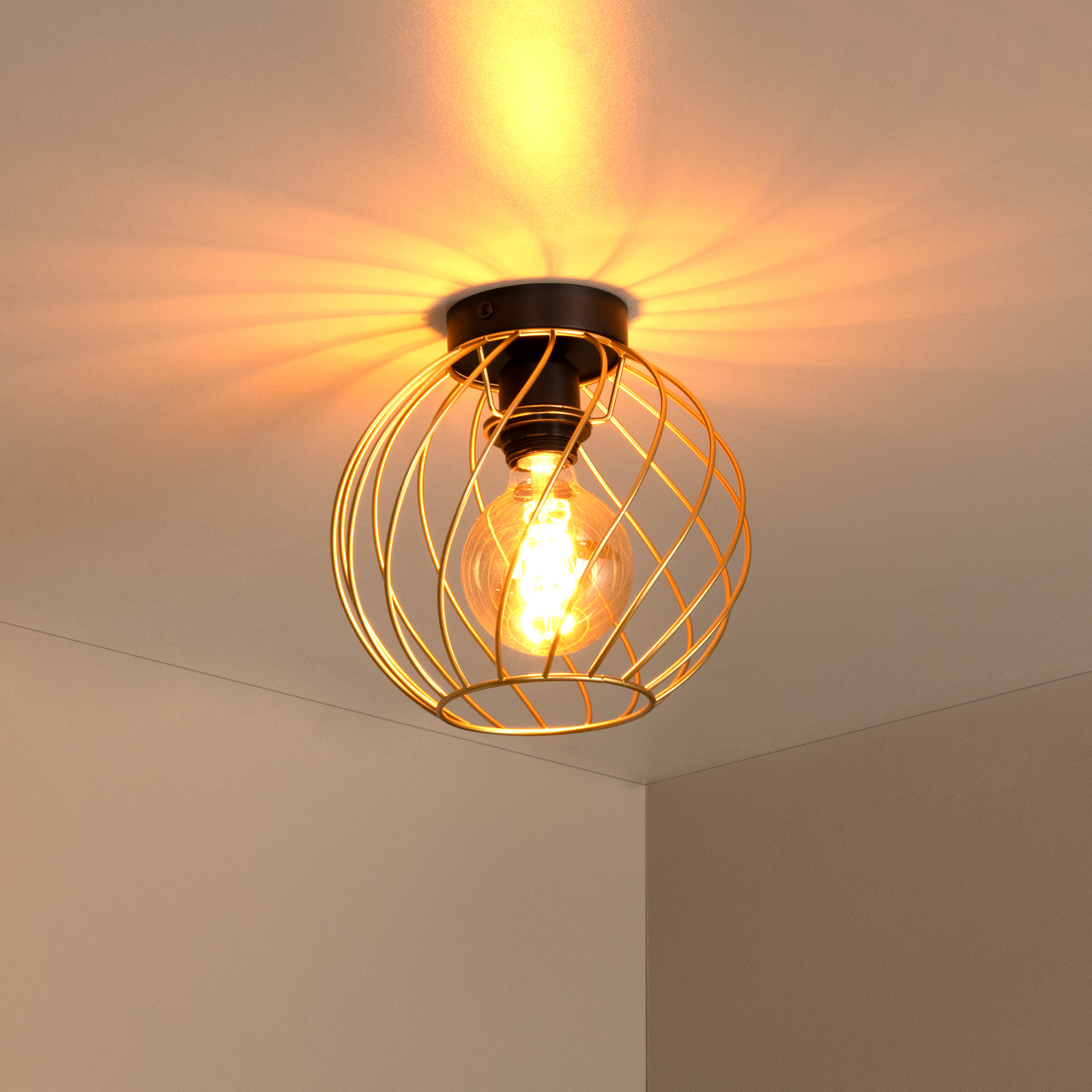 Φωτιστικό οροφής Danza, κάλυμμα κλωβού, Ø 25 cm, χρυσό