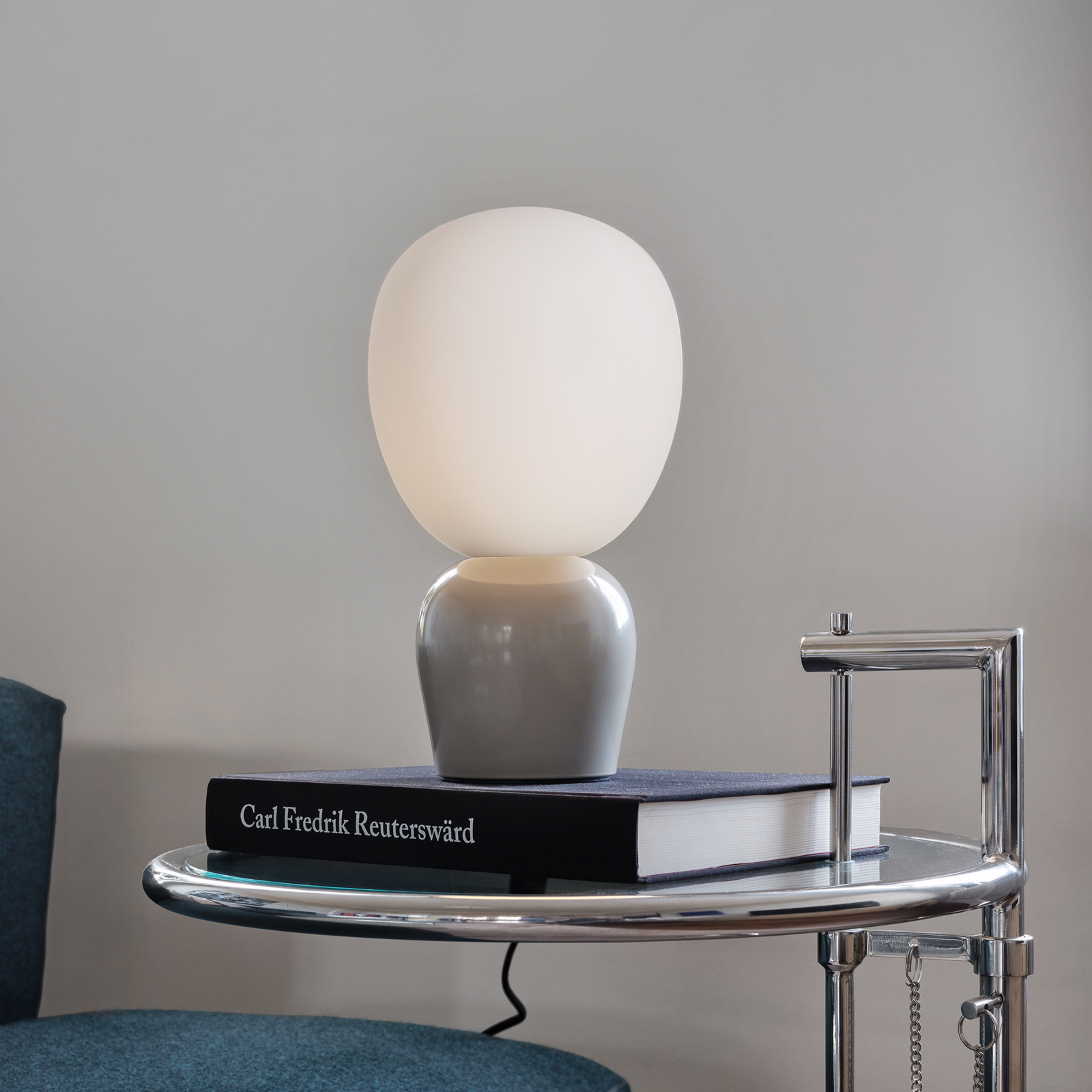 Lampe à poser Buddy, grise, métal/verre, hauteur 33,5 cm - Belid