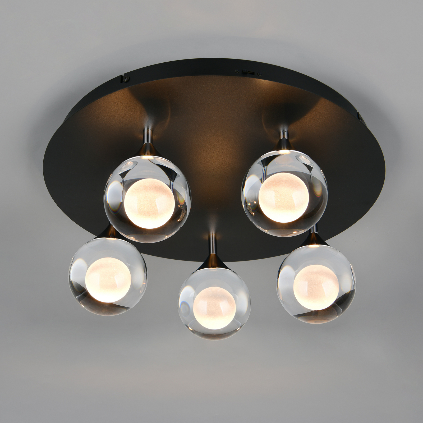 LED griestu lampa „Calista“, hromēta, Ø 43 cm, metāls/stikls, 5 spuldzes LED griestu lampa „Calista“, hromēta, Ø 43 cm, metāls/stikls, 5 spuldzes