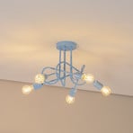 Plafón Oxford, azul claro, Ø 47 cm, metal, 5 luces