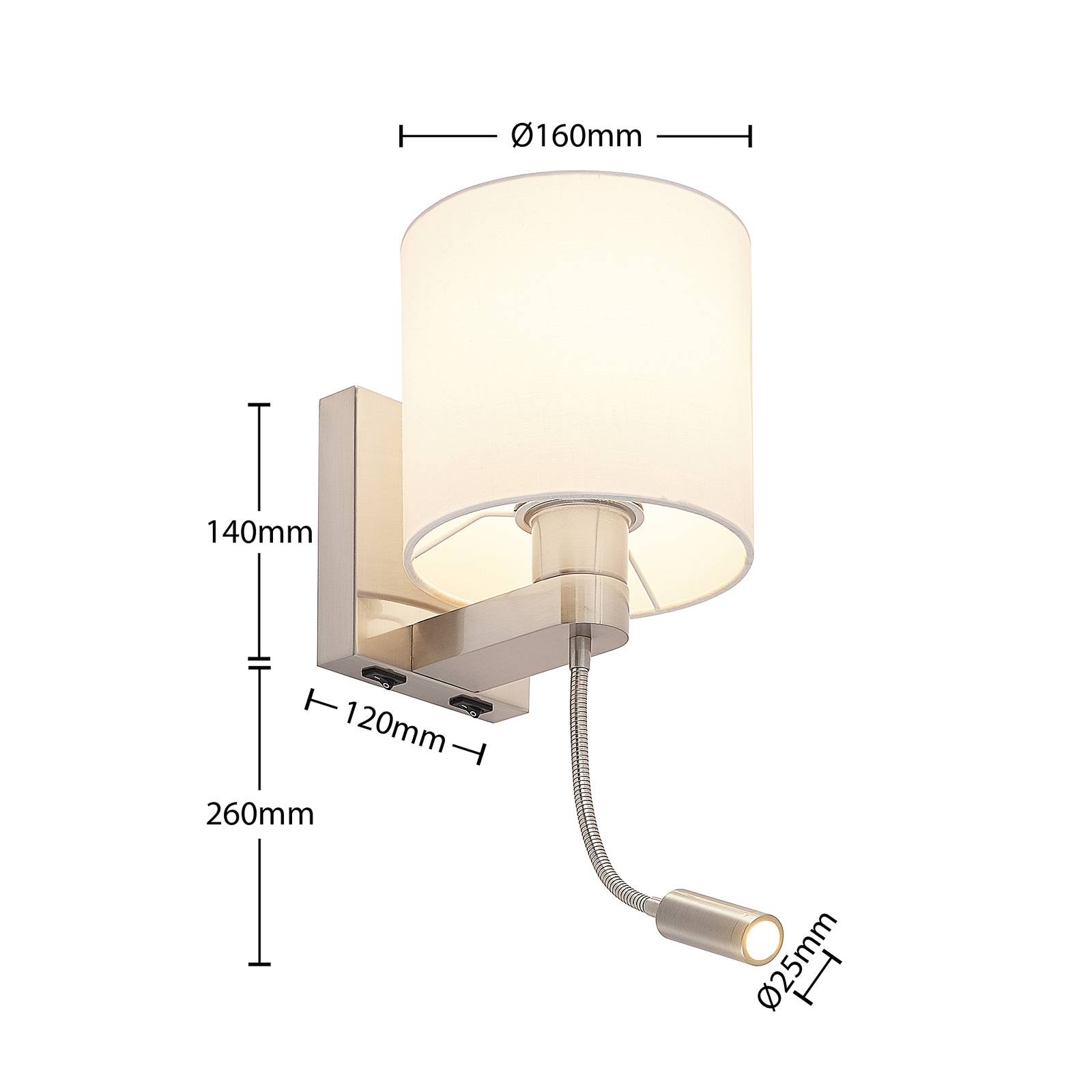 Lucande kinkiet Brinja, biały, metal, ramię giętkie LED, E27