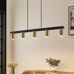 Lámpara colgante Lindby Baliko, negro/latón, 5 luces, GU10