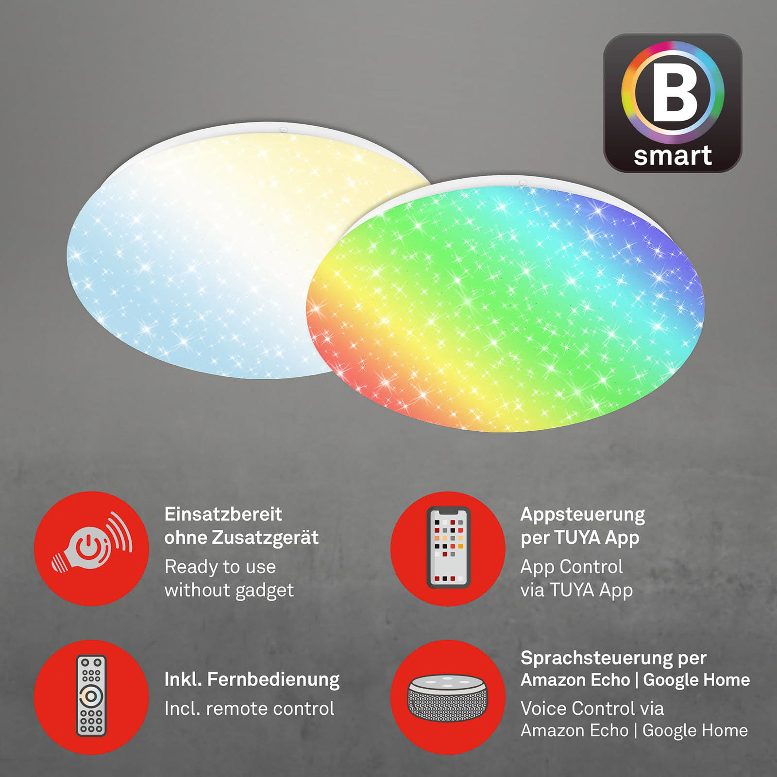 LED-Deckenleuchte Barny S, dimmbar, CCT, RGB