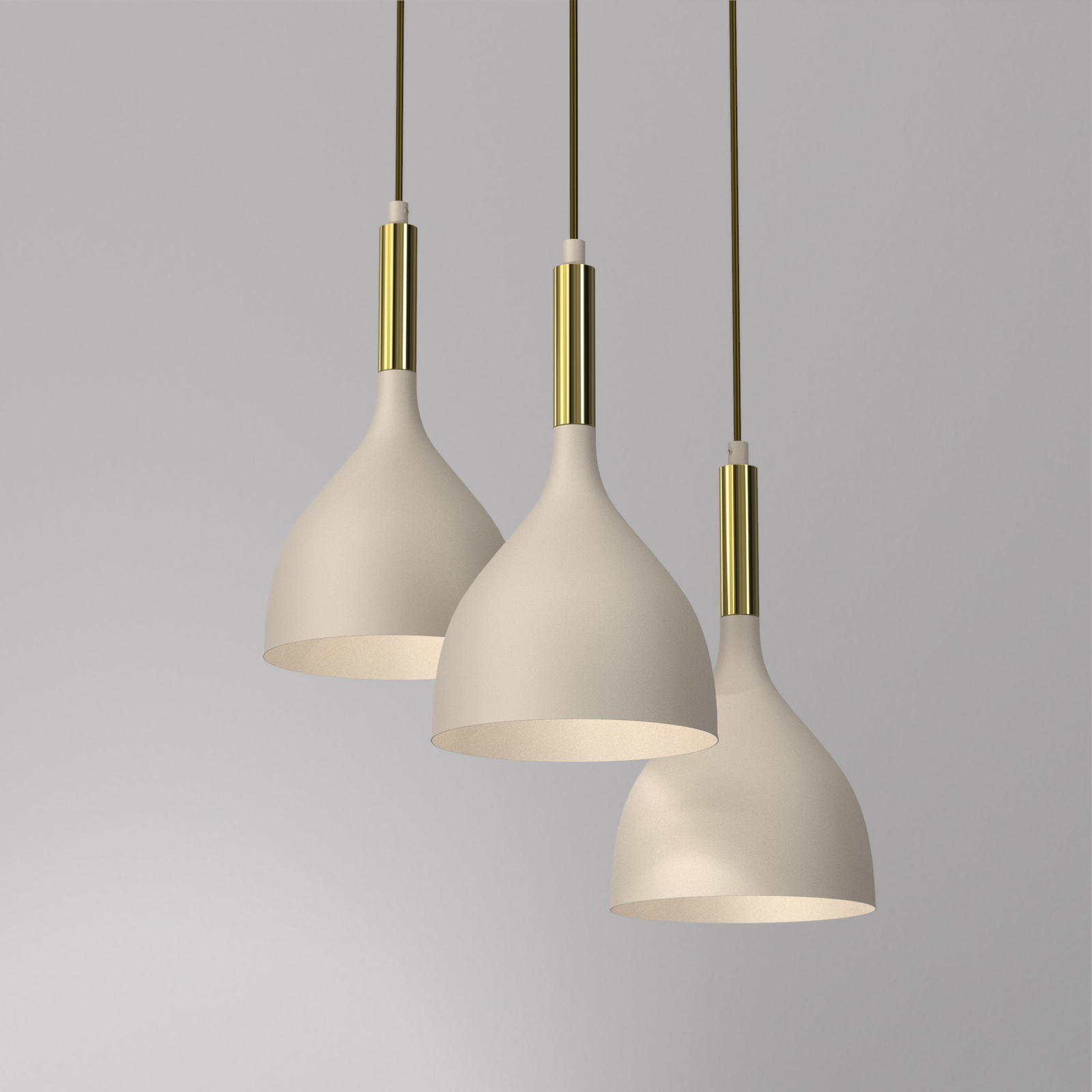 Suspension Noak, 3 lampes, beige/or, rond, acier