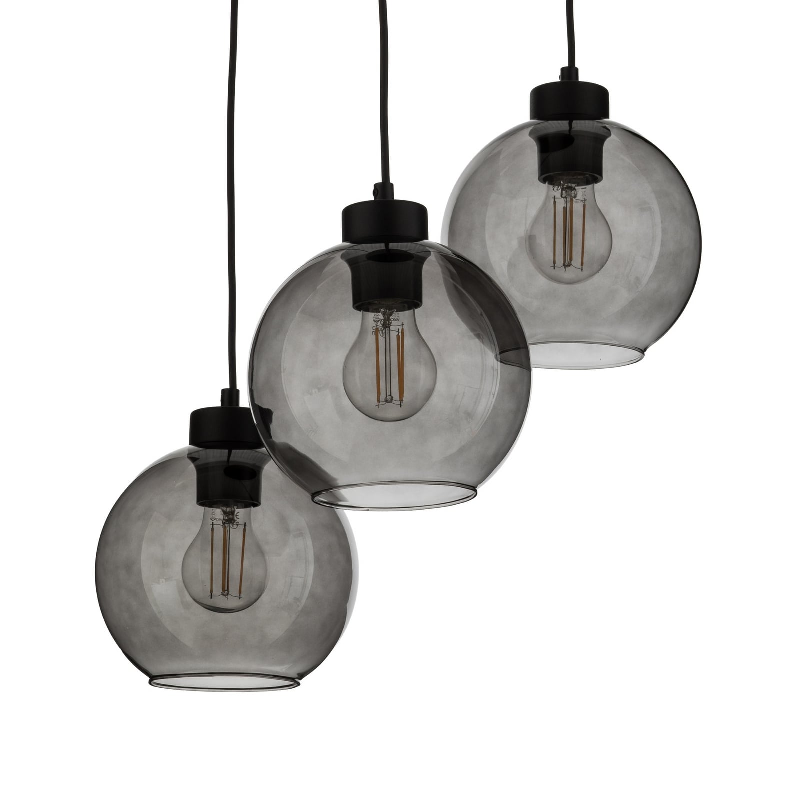 Cubus hengelampe, Ø 50 cm, 3 lyskilder, røykgrå, glass