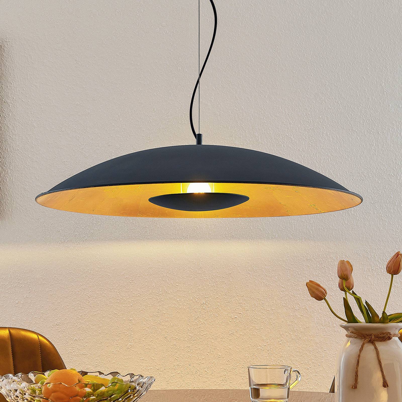 Lampa wisząca Lindby Narisara, Ø 80 cm, E27, czarno-złoty