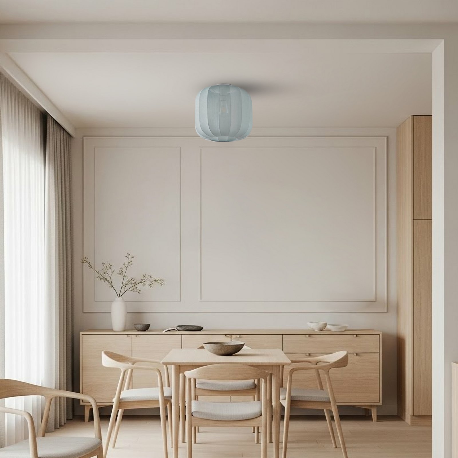 Lampa sufitowa Lindby Helin, niebieska, tkanina, Ø 35 cm