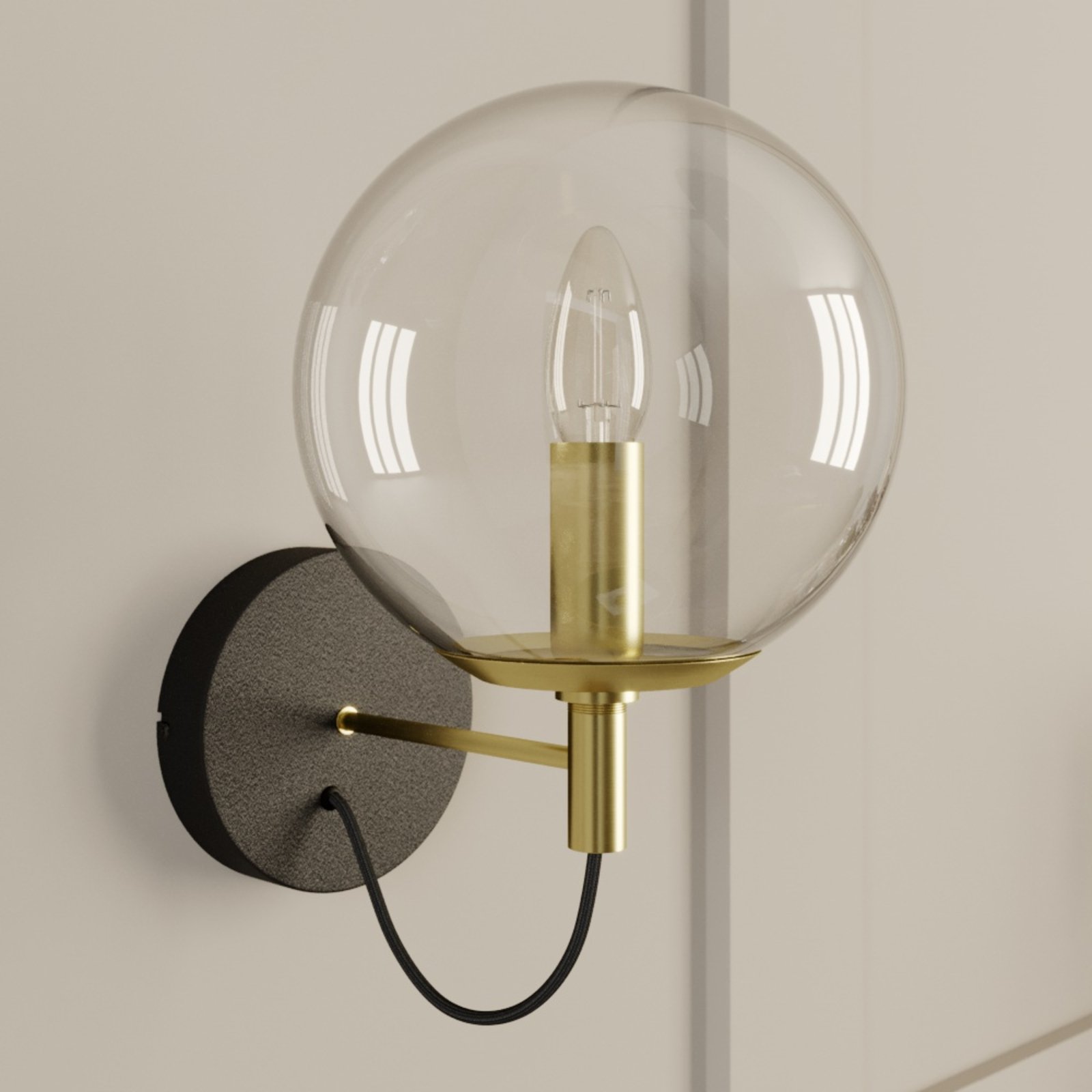 Lucande Sotiana fali lámpa, üveggömb, sárgaréz