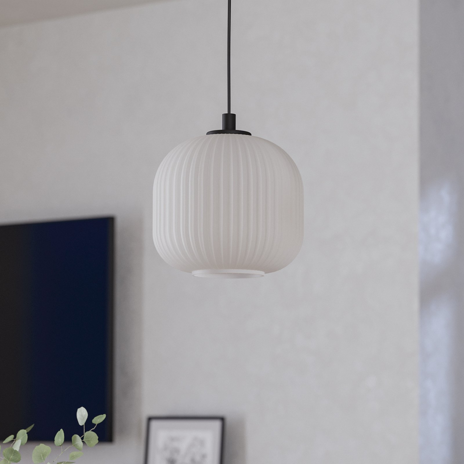 Candeeiro suspenso Mantunalle, Ø 20 cm, preto/branco, vidro