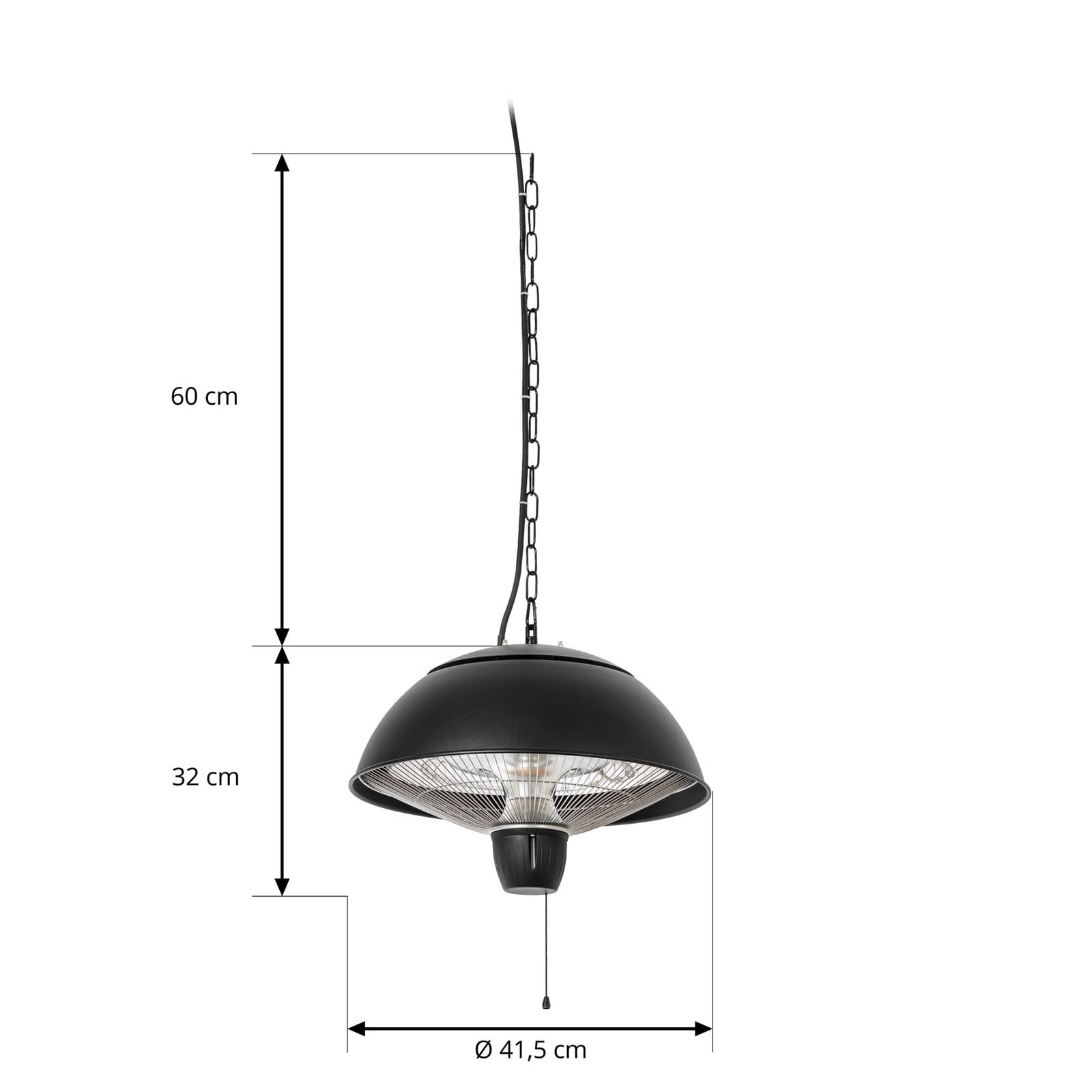 Radiateur rayonnant suspendu Theriona, noir, Ø 42 cm, IP24 - Lucande