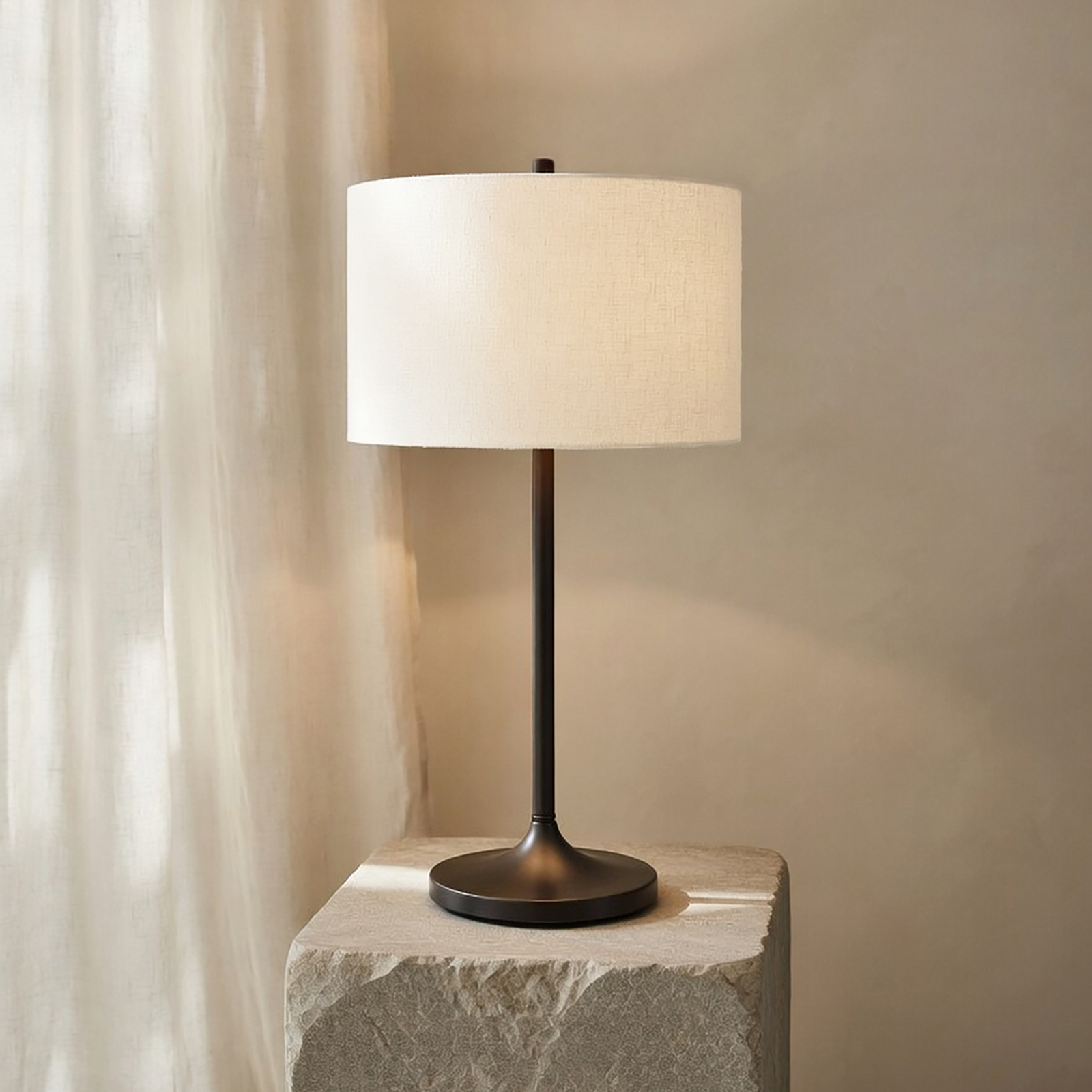 Lampada da tavolo Soft, bianco/bronzo, altezza 64 cm, lino - Belid