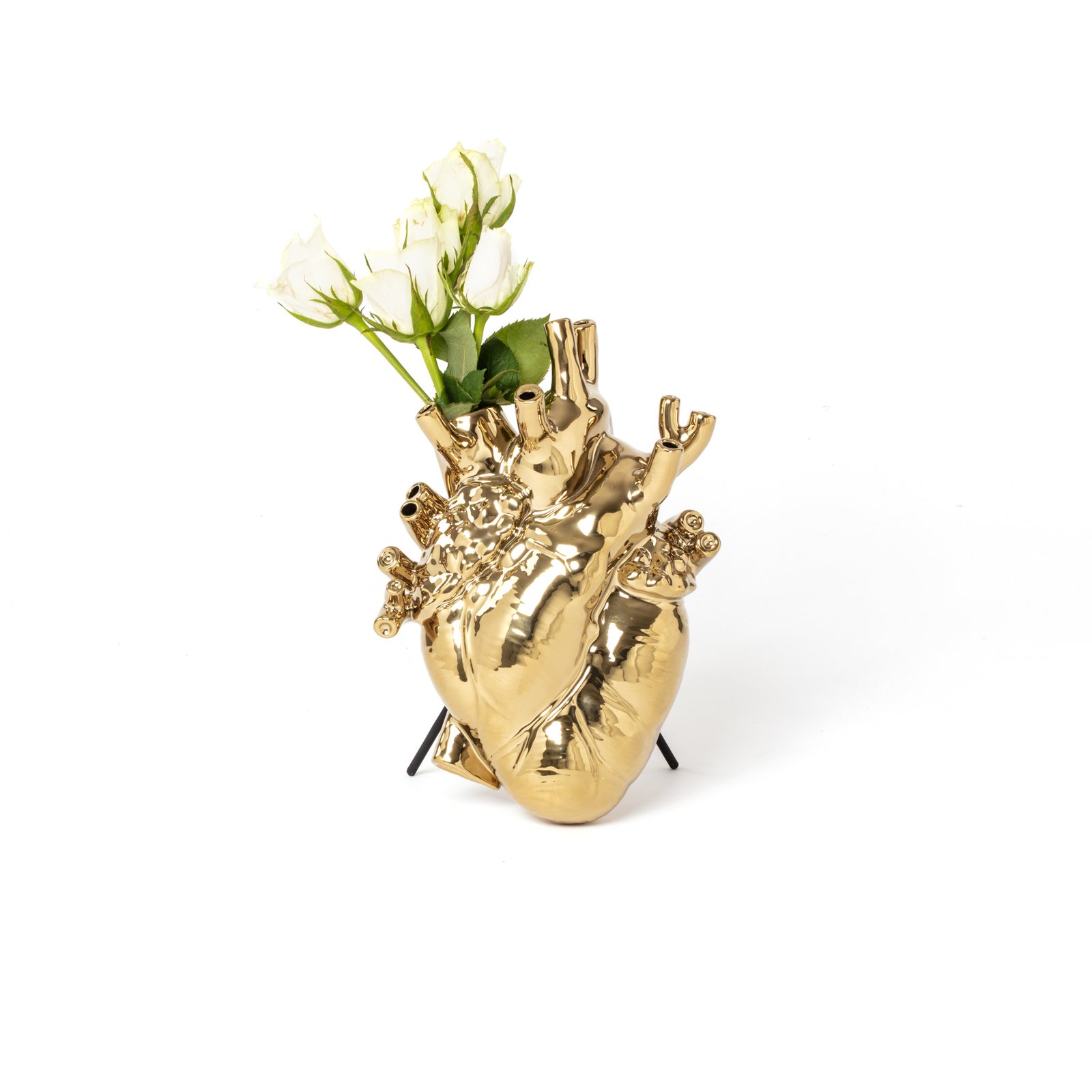 SELETTI Vase Love in Bloom, goldfarben, Herzform, Porzellan