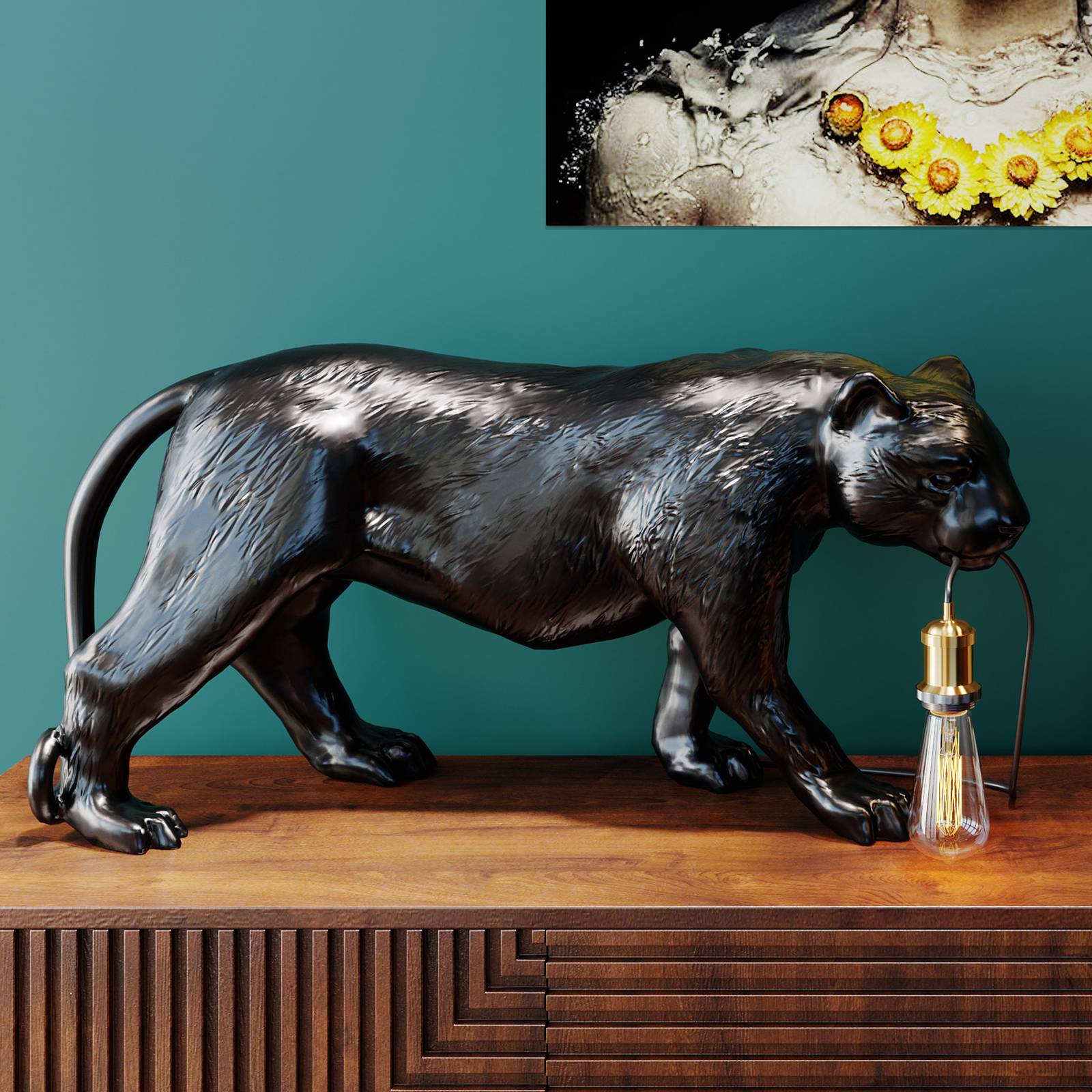 KARE Animal Bagheera lampe de table panthère noire