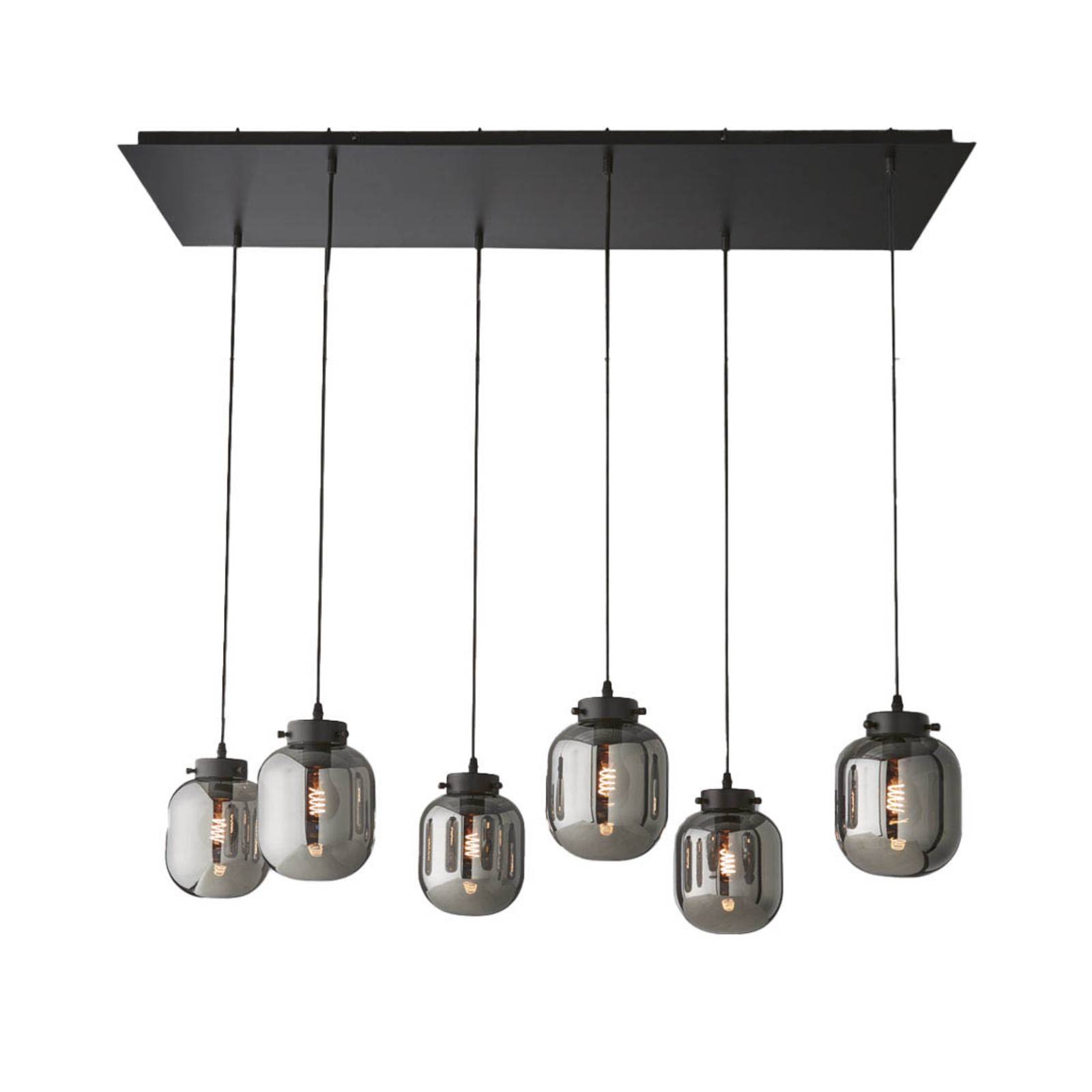 Suspension Regi en verre gris fumée à 6 lampes