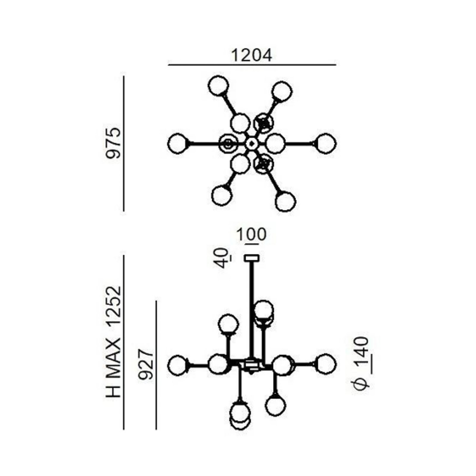 Galassia Hängelampe, goldfarben, 12-flg., Ø 120cm - Stilnovo