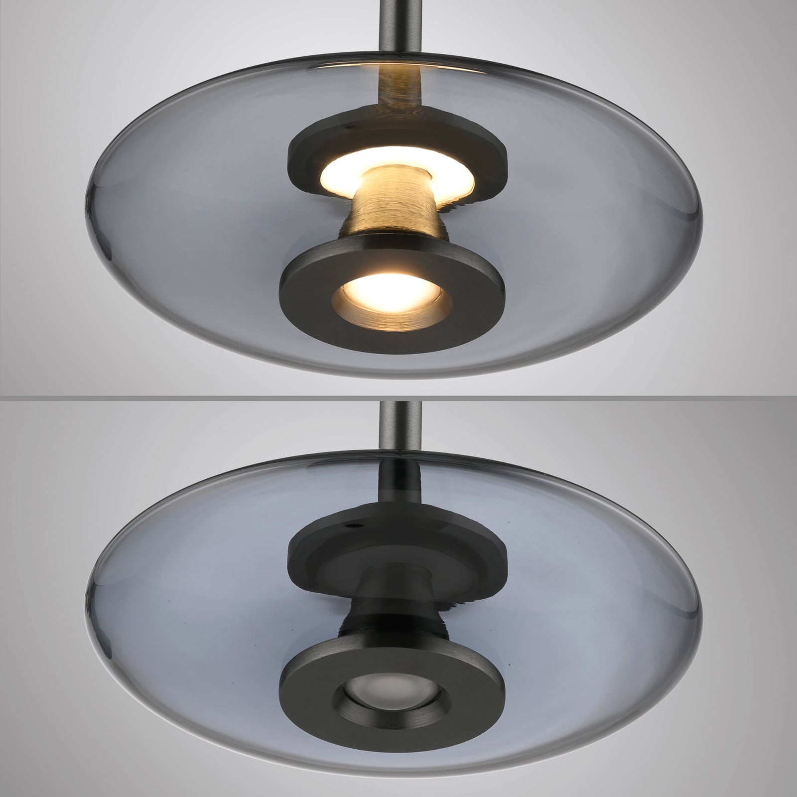 Suspension LED Vitrum, grise, verre/aluminium, à 3 lampes - PURE Suspension LED Vitrum, grise, verre/aluminium, à 3 lampes - PURE