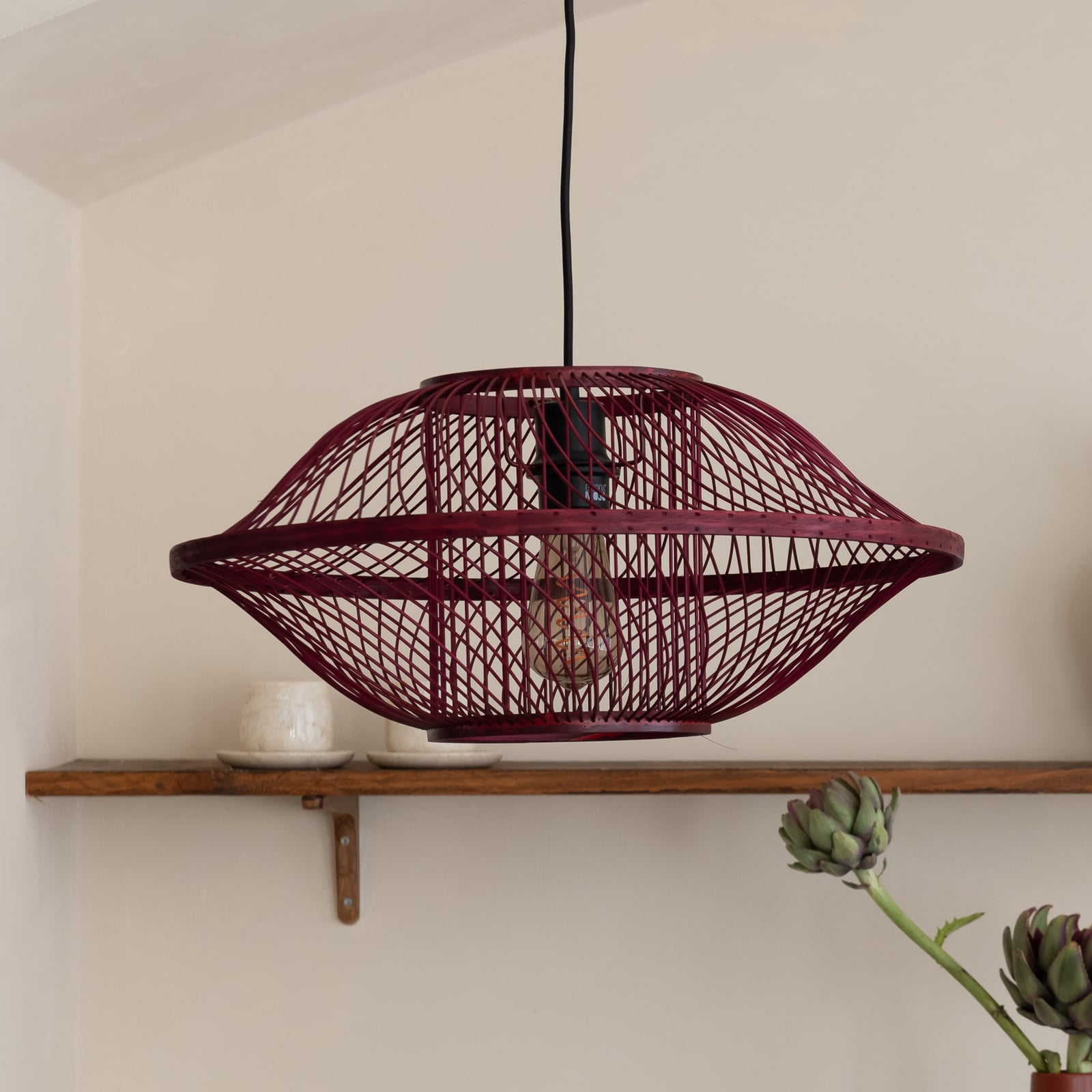 GOOD & MOJO Suspension Maui, rouge, Ø 50 cm, bambou, E27