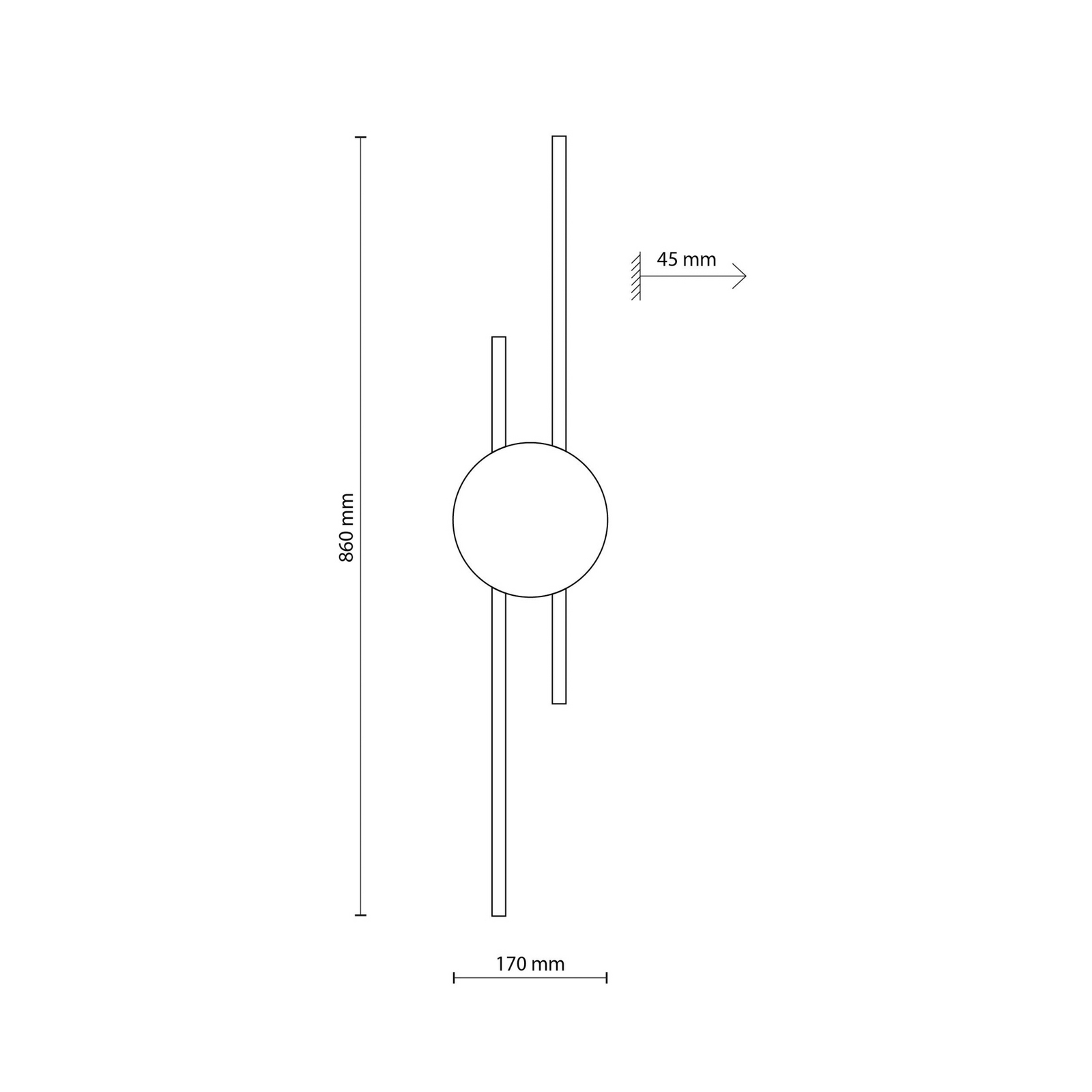 Java LED-vegglampe, svart/furu, høyde 86 cm, aluminium, 2 lyskilder.