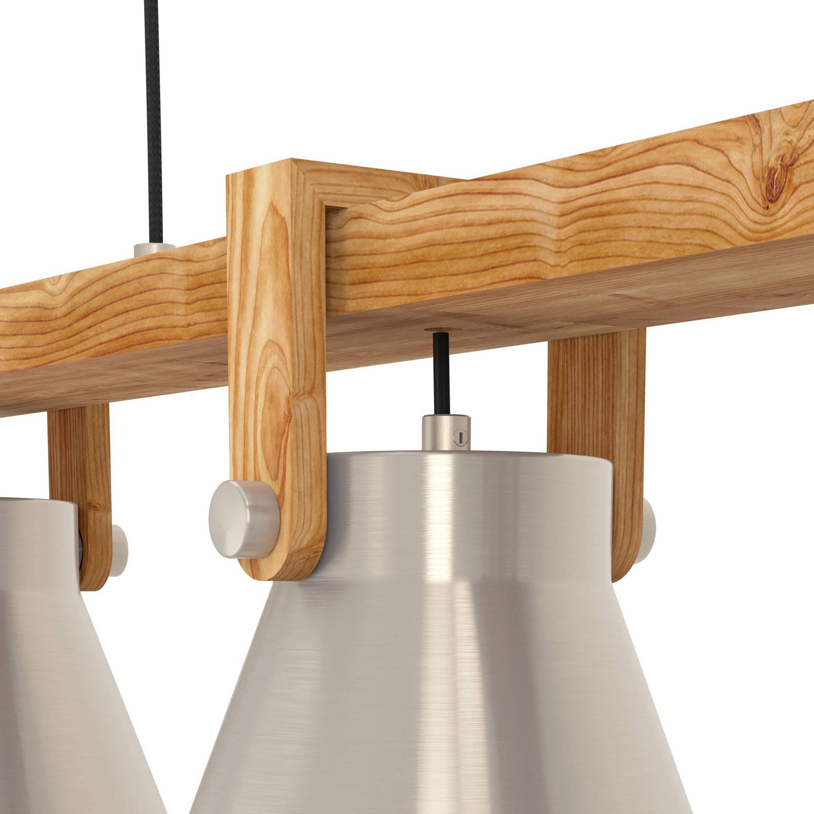 Cawton hanging light, length 76 cm, steel/brown, 3-bulb, steel