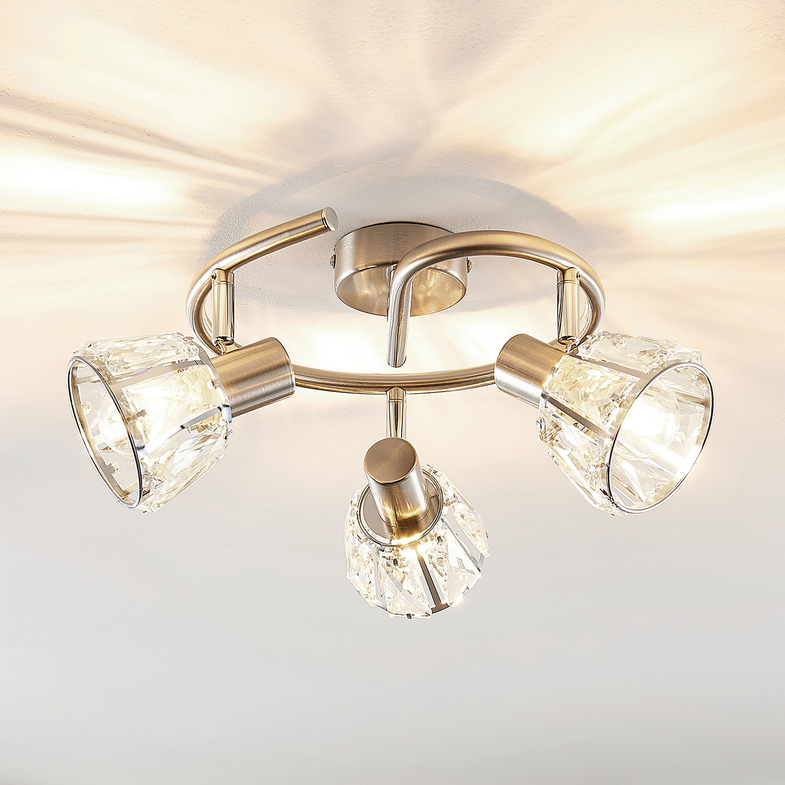 Lindby Kosta ceiling lamp, 3-bulb, nickel, for Living / Dining Room, glass, steel, E14, 40 W, energy efficiency: A++, H: 18 cm