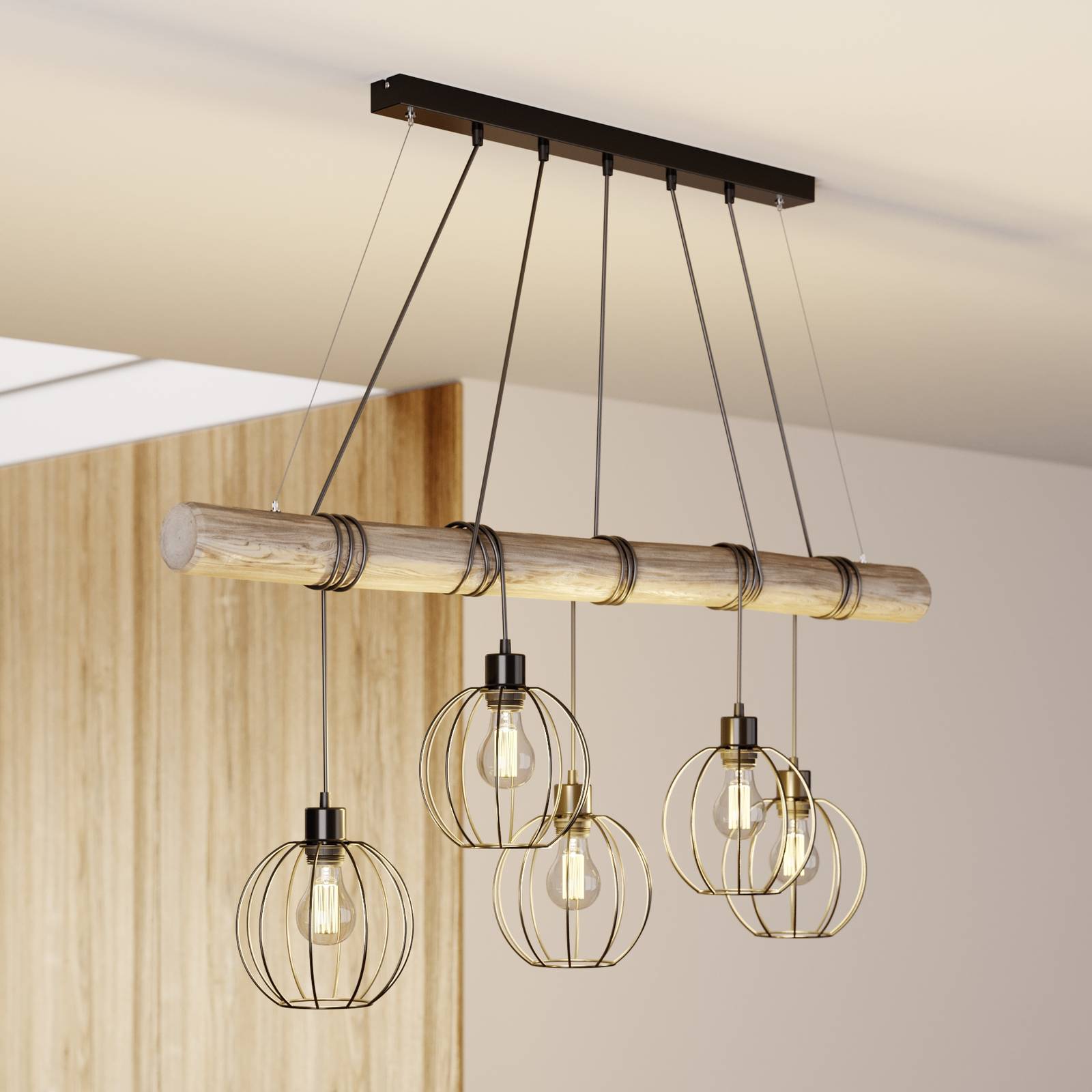 Lampa wisząca Karou, 5-pkt., szara bejcowana
