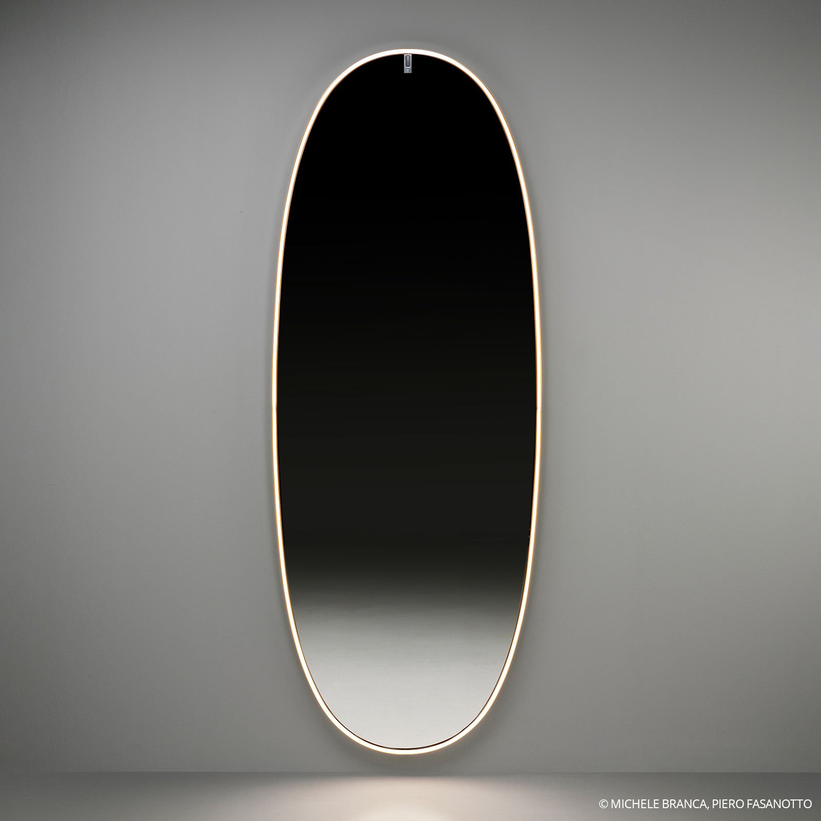 Flos FLOS La Plus Belle LED wall mirror, brushed gold, for Hallway, glass, aluminium, 58 W, energy efficiency: A+, W: 78 cm, H: 205 cm