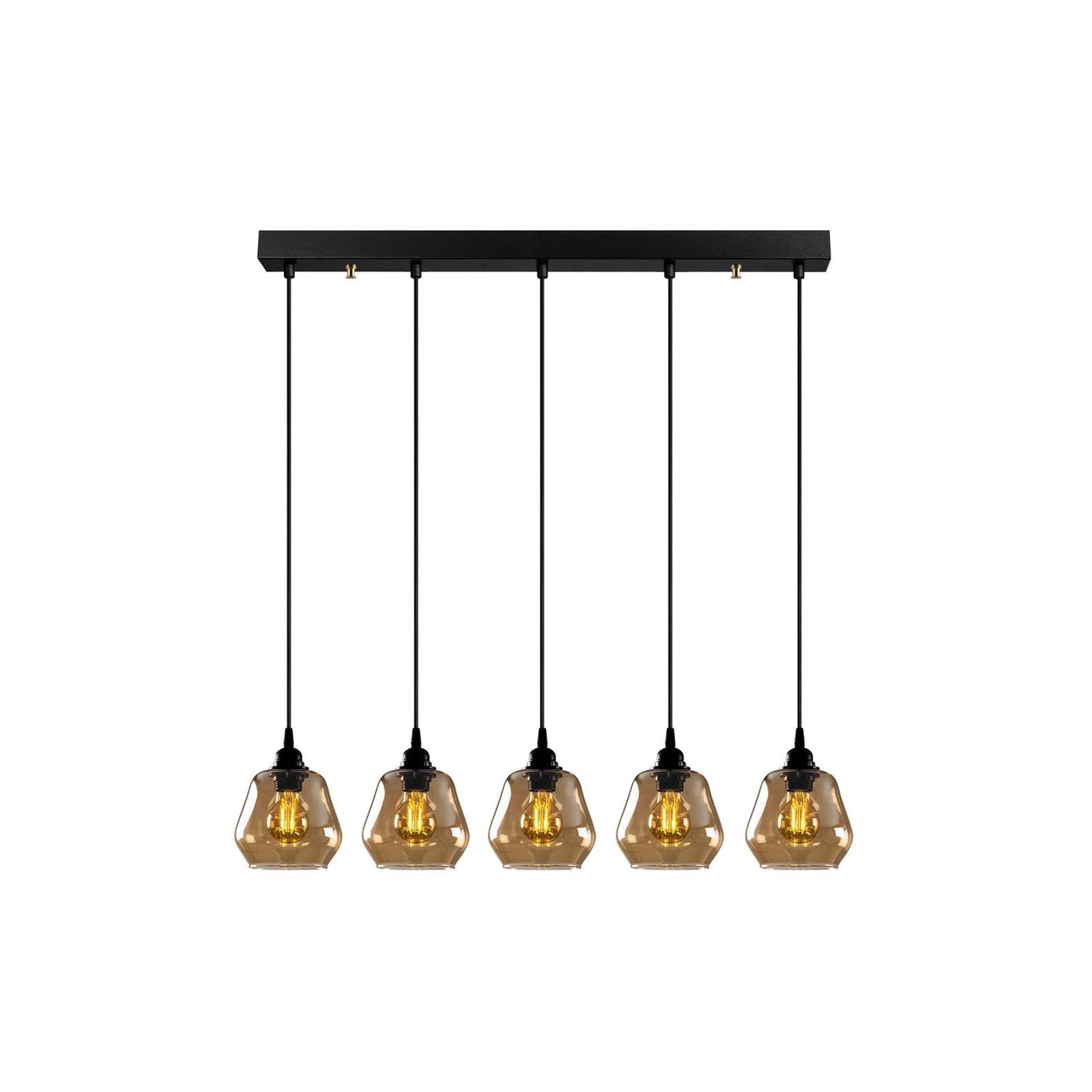 Hängelampe Gold 033, gold-transparent Glas, 5-flammig linear