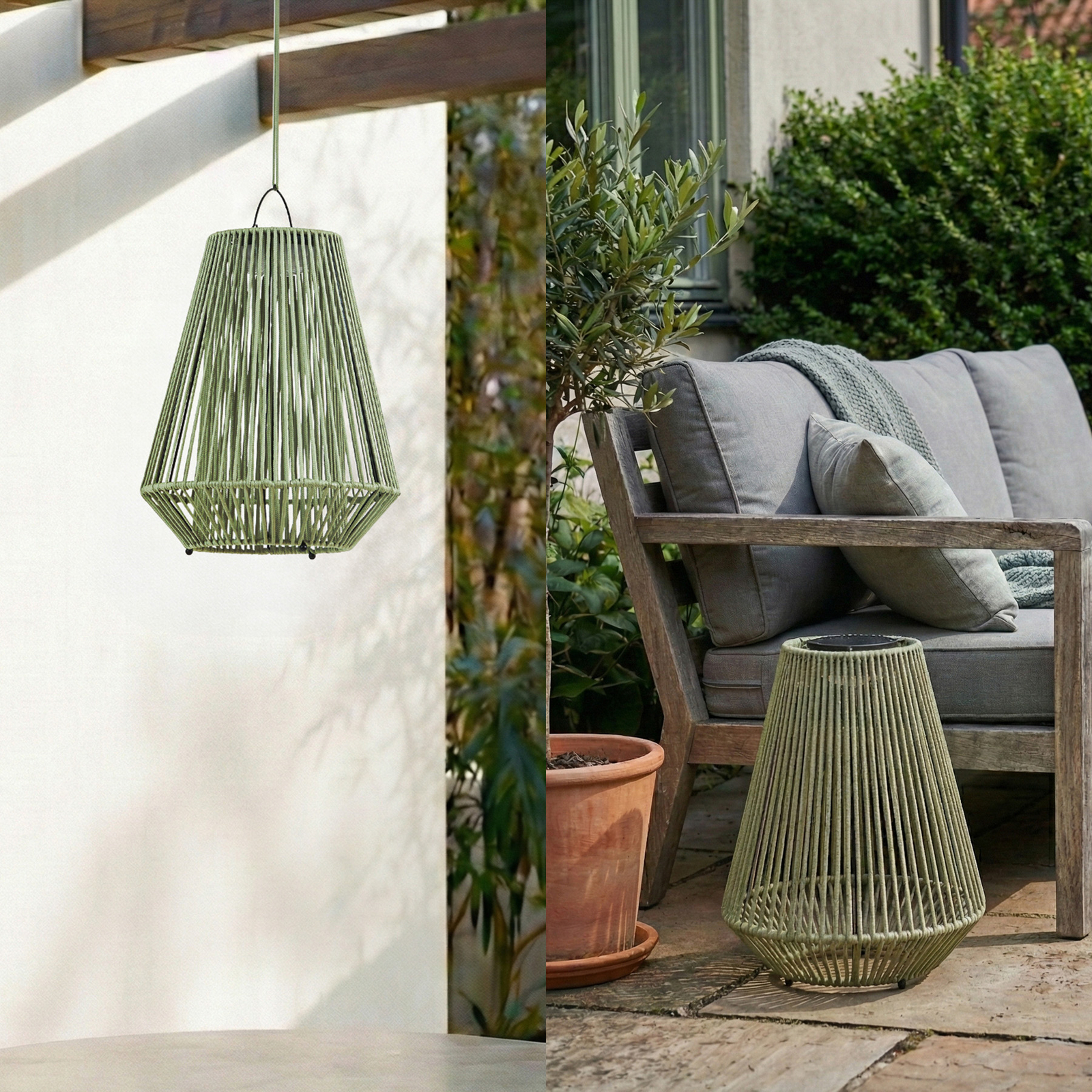 Austas LED-solcellelampe, Ø 32 cm, grøn, IP54, USB - Lindby