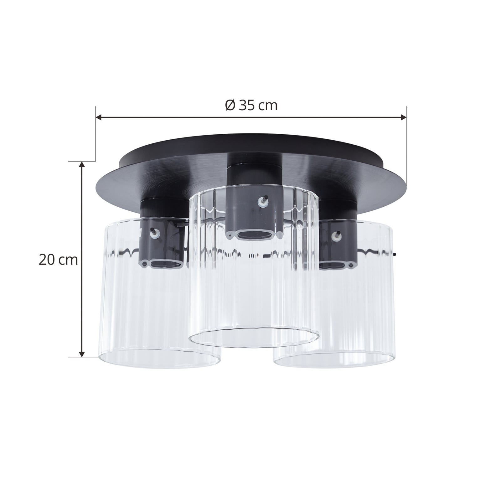 Lucande plafoniera Eirian, a 3 luci, nero, vetro, E27 Lucande plafoniera Eirian, a 3 luci, nero, vetro, E27