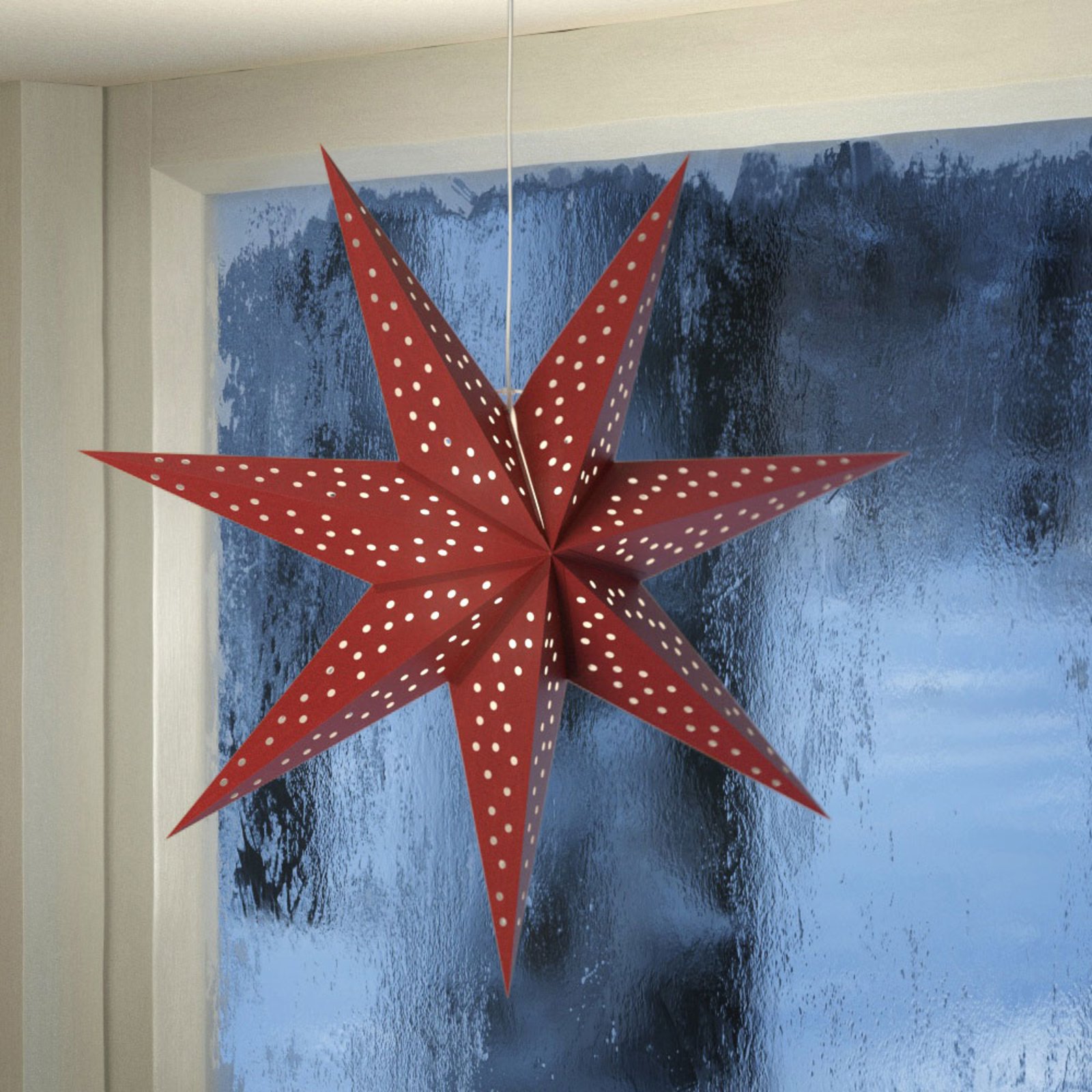 Star Clara for hanging, velvet look Ø 75 cm, red