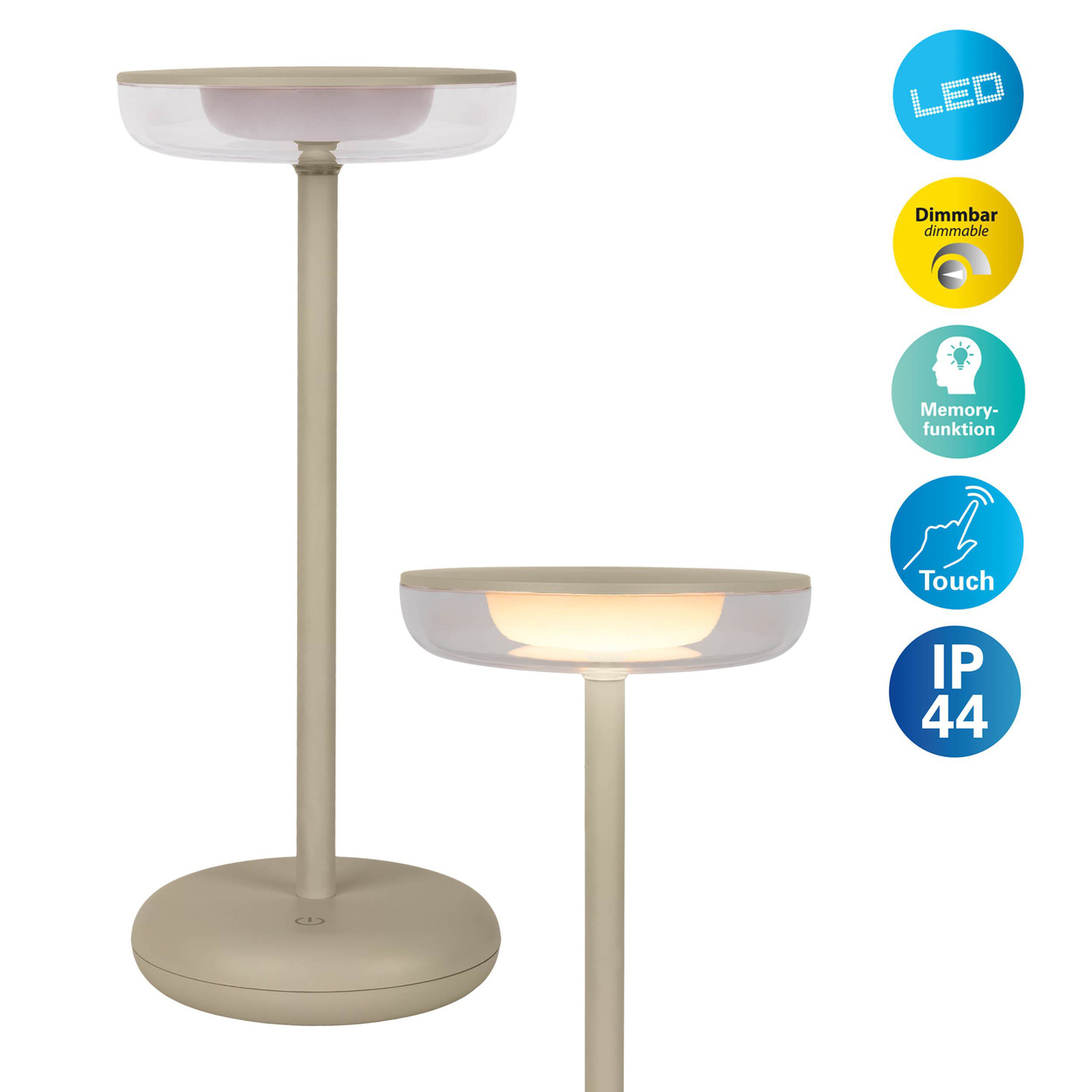 LED terraslamp Pasi beige hoogte 26 cm metal touch