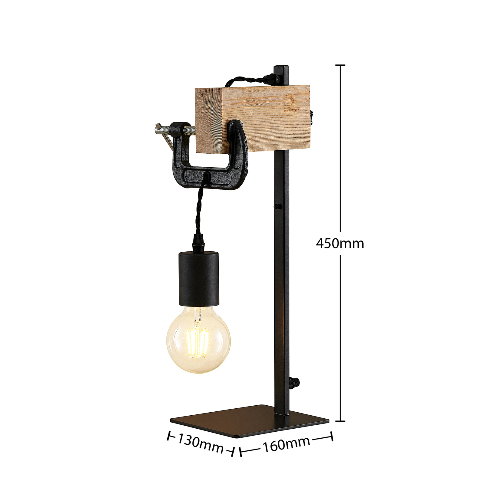 Lindby Asya lampa stołowa, drewno, czarna