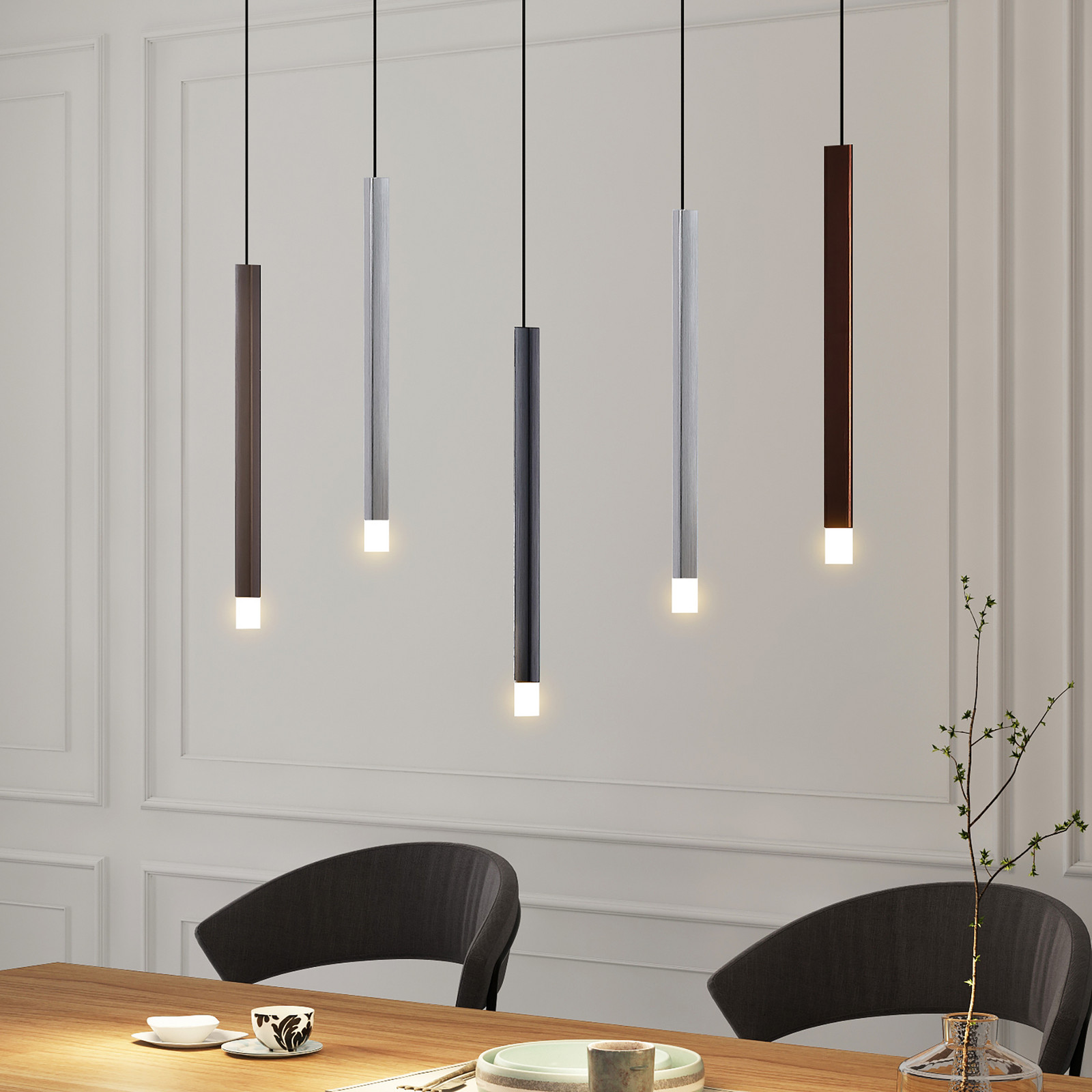 Lucande lampă suspendată LED Stoika 88 cm 5 becuri metal - Camera de zi / sufragerie - modern - negru aluminiu maro cafea