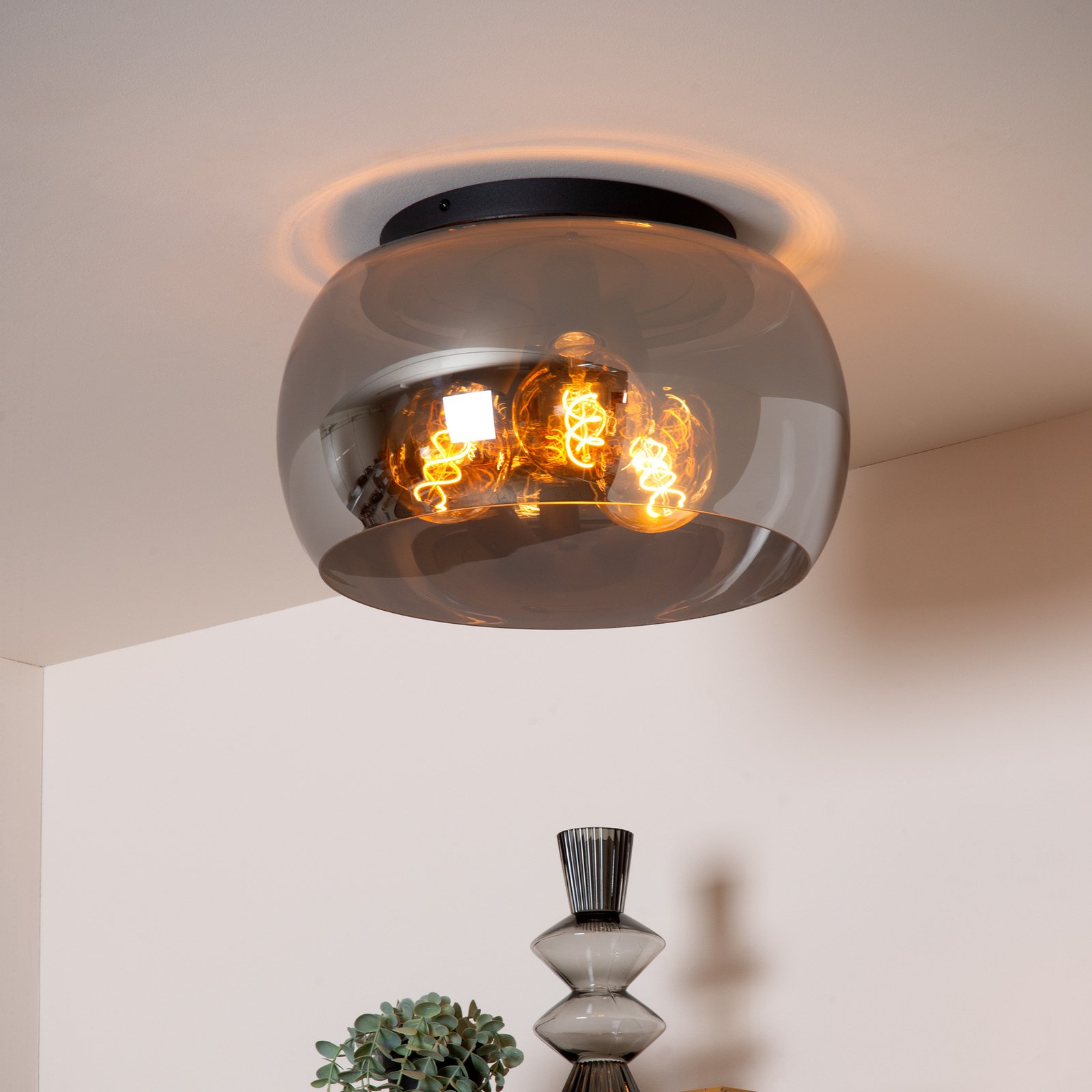 Plafondlamp Olivia met rookglas-kap, Ø 40 cm
