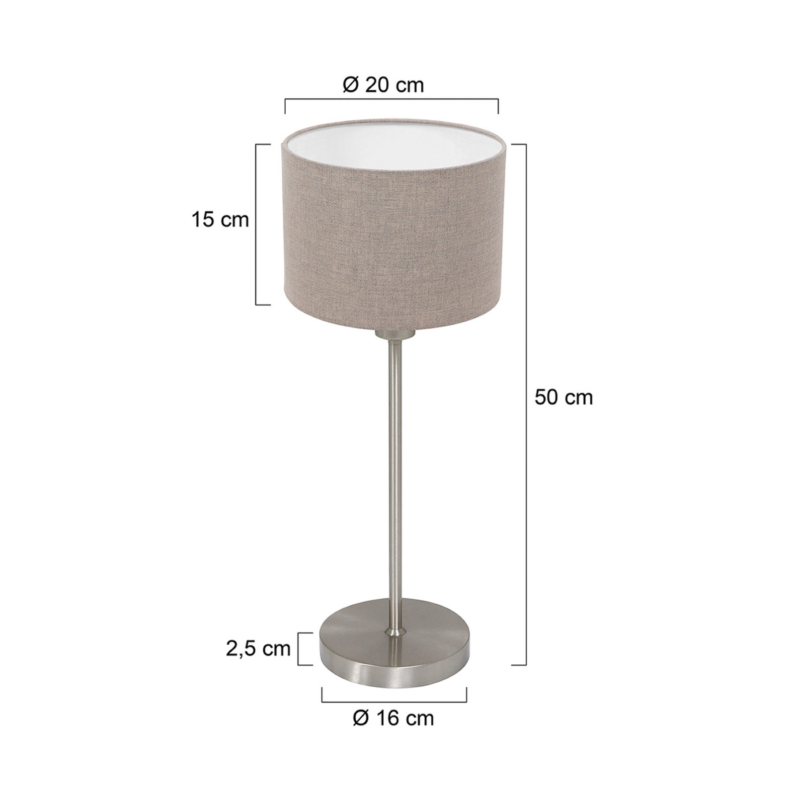 Tafellamp Noor, staal/linnen (kleur: modder), hoogte 50 cm, E27