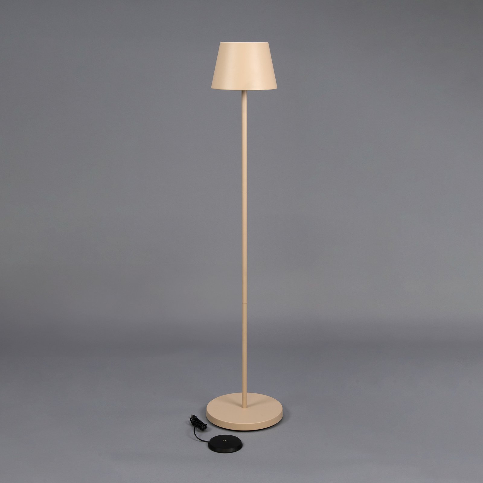 LED-Akku-Stehlampe Pomezia, sandfarben, 124 cm, IP54, USB