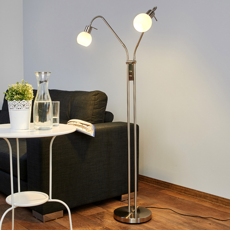 Lampadaire LED Elaina à 2 lampes, nickel mat