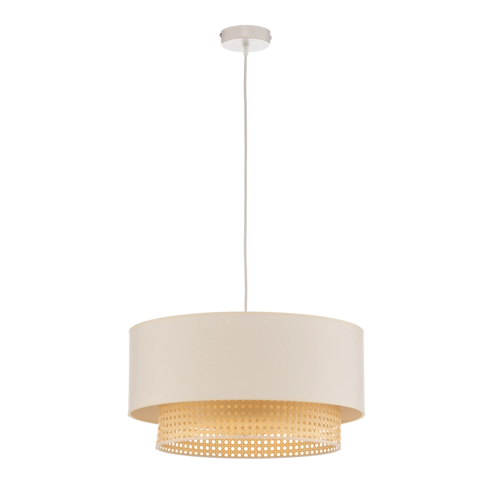 Boho-hanglamp, beige/hout, Ø 45 cm, textiel/rotan