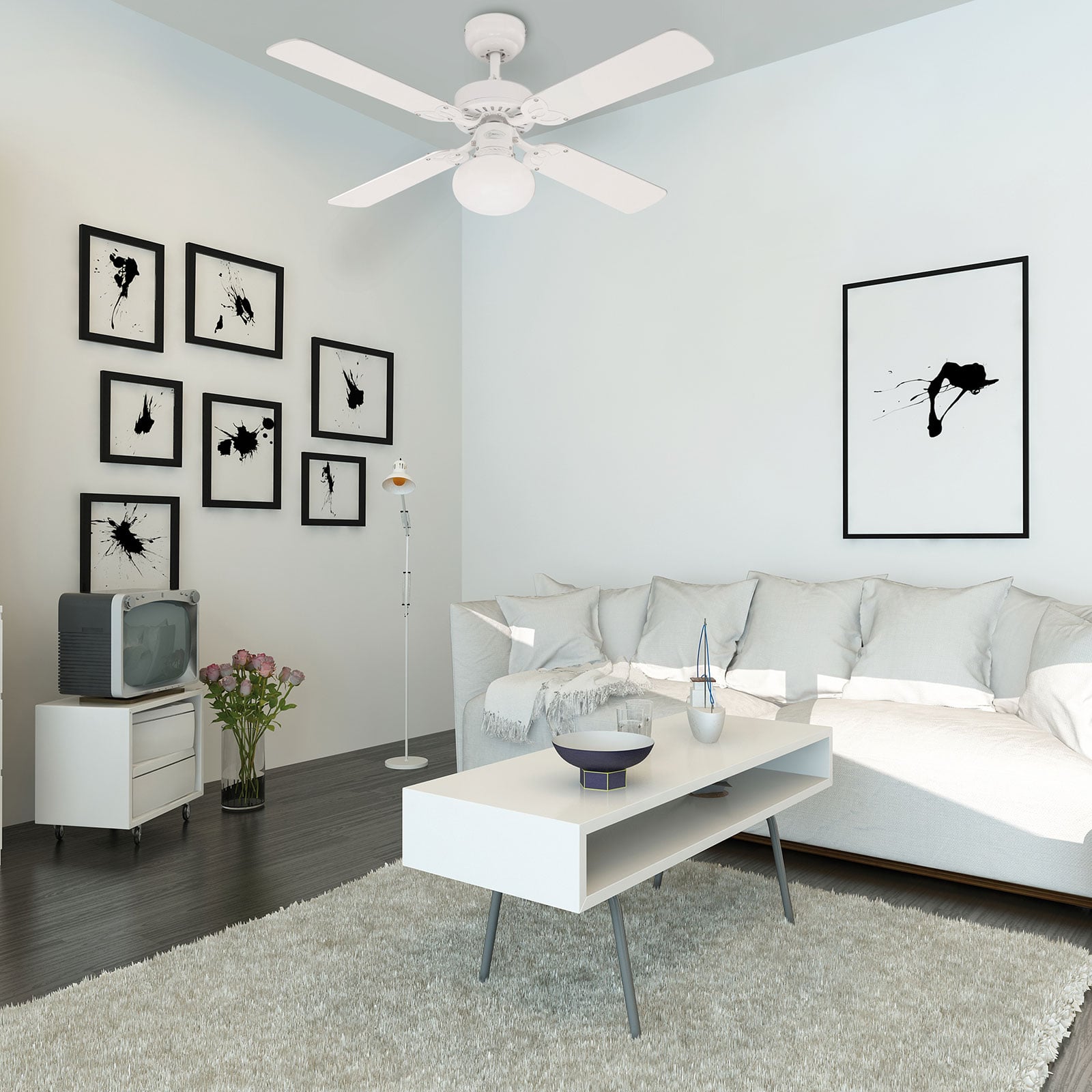 Vegas Ventilator, Licht, weiß/kiefer, leise - Westinghouse