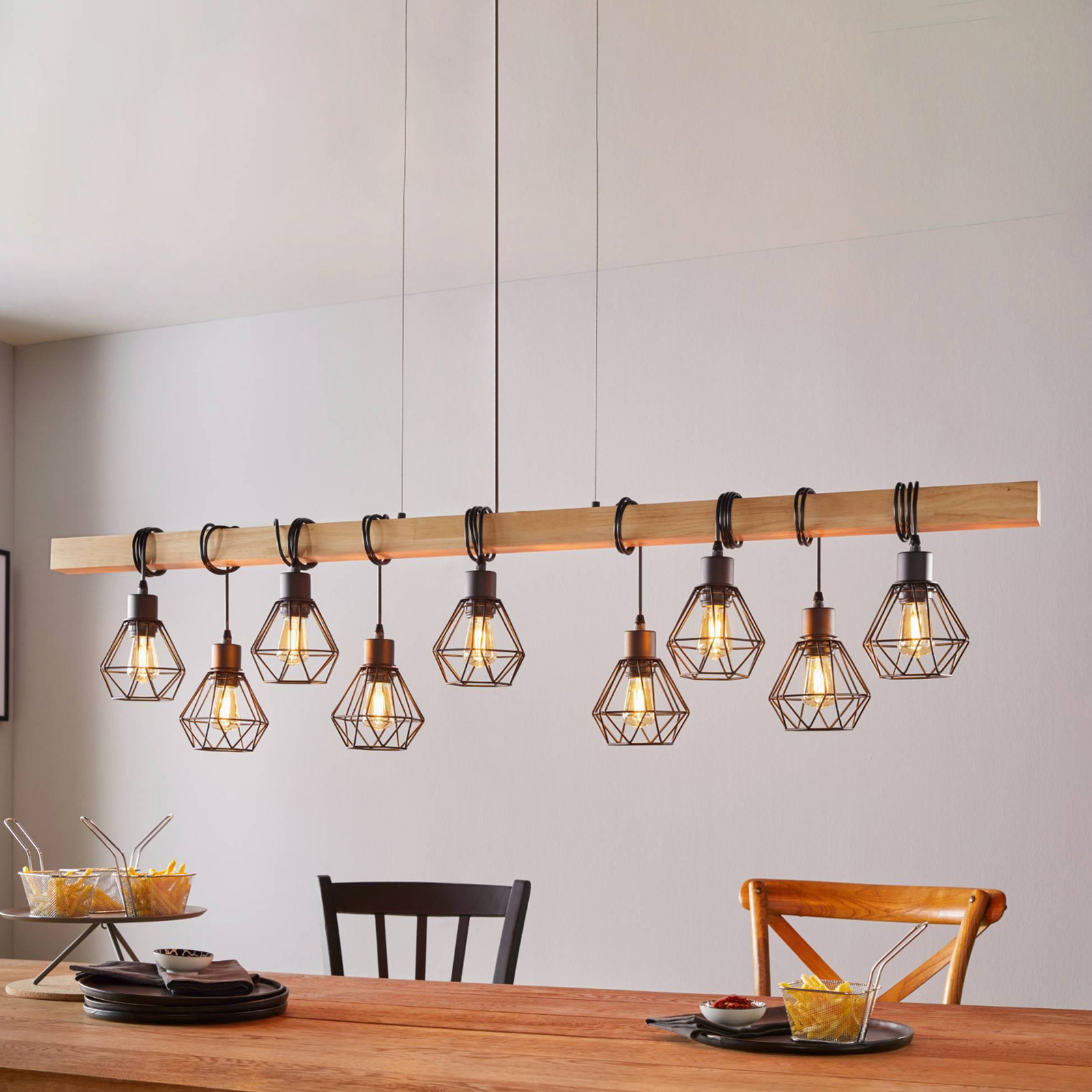 Lampadar Townshend lungime 150 cm negru/oraș 9 lumini.