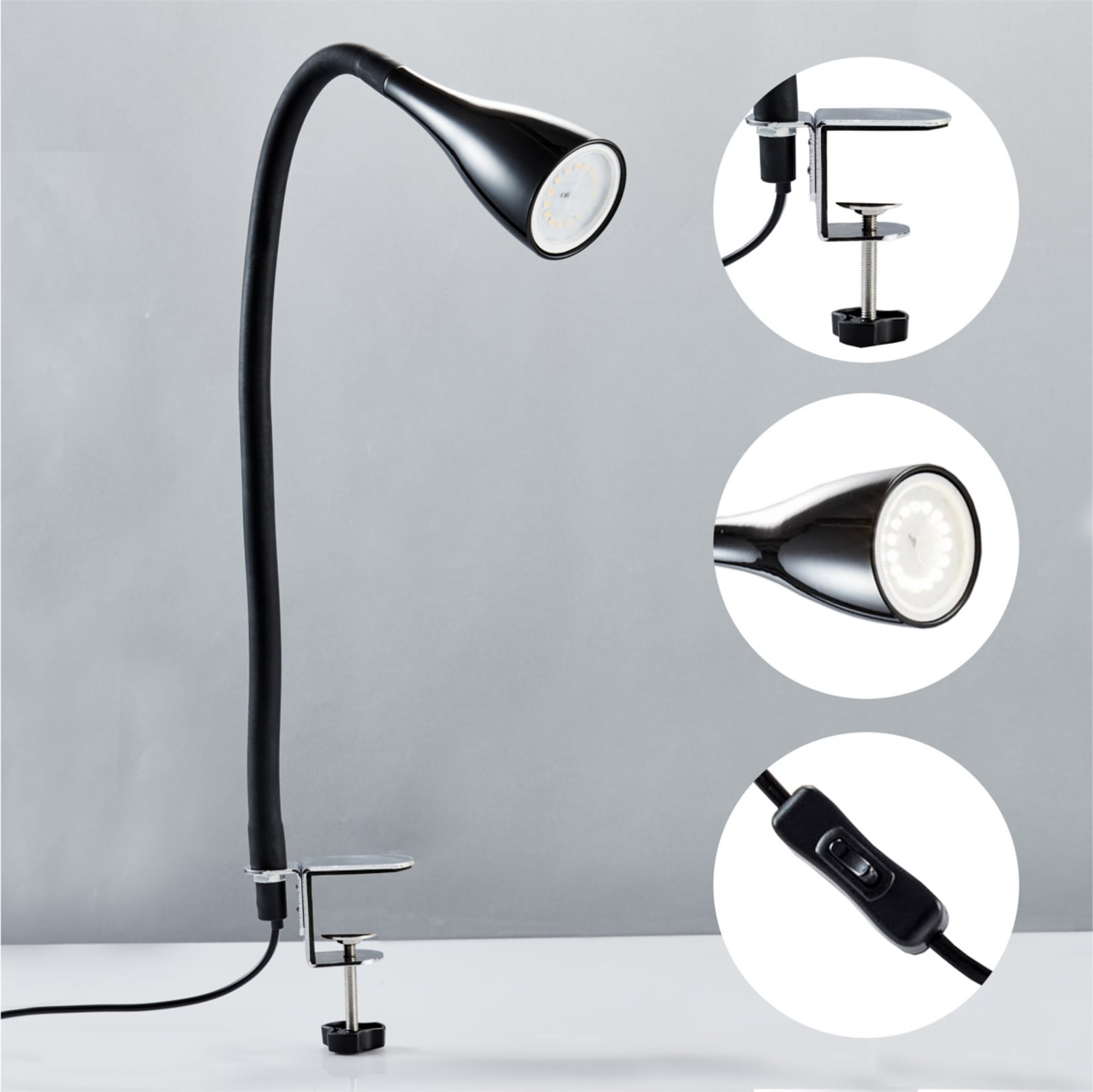 Klemmleuchte Lauri, schwarz, 3-step-dim, GU10 LED 3.000 K Klemmleuchte Lauri, schwarz, 3-step-dim, GU10 LED 3.000 K