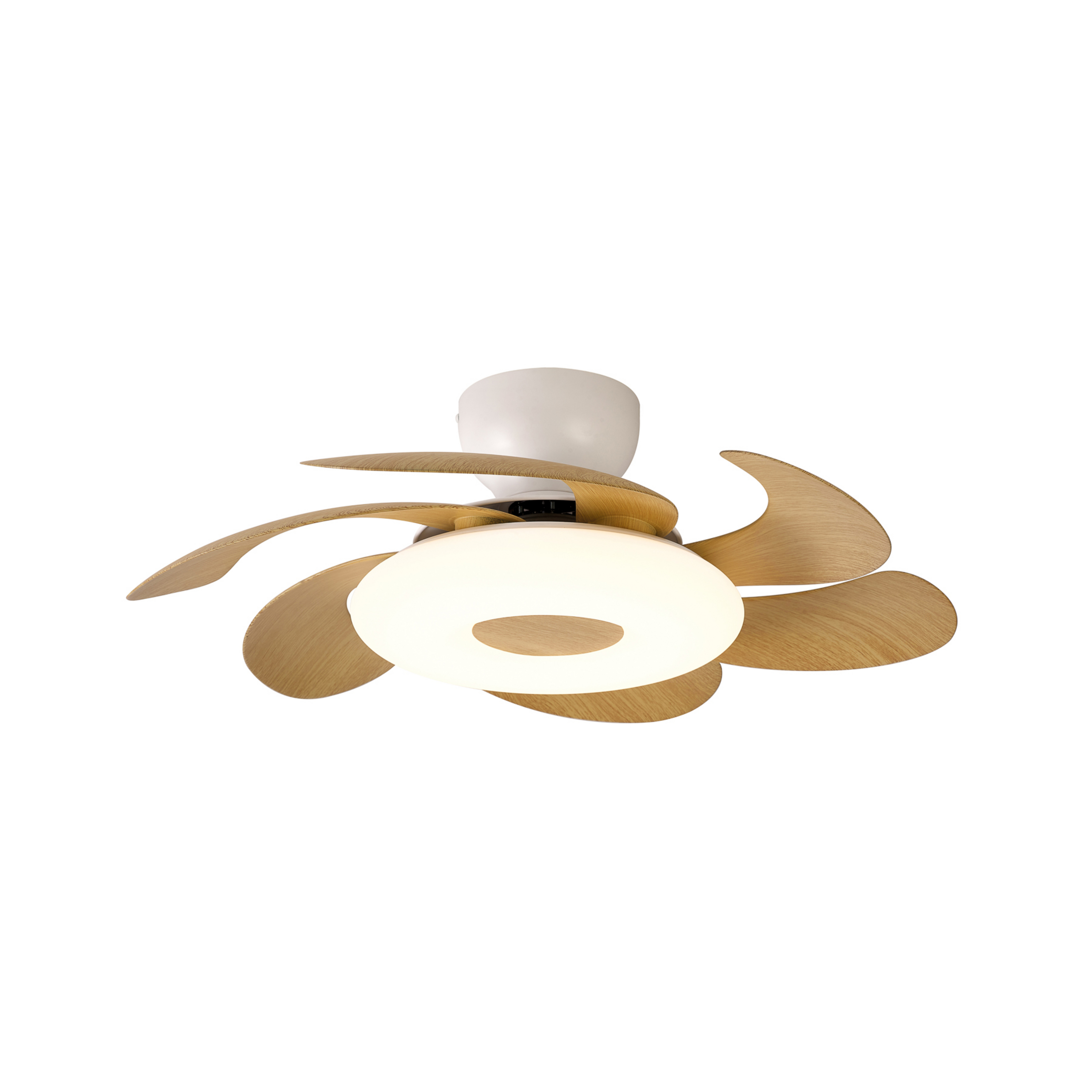 Stropný ventilátor LED Flower, drevo, DC motor, tichý, CCT – Mantra