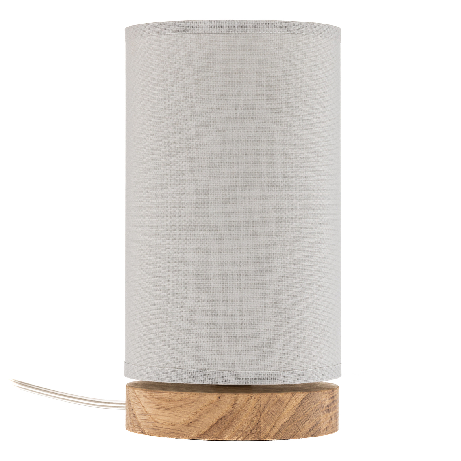 Canvas table lamp, oak, round, grey