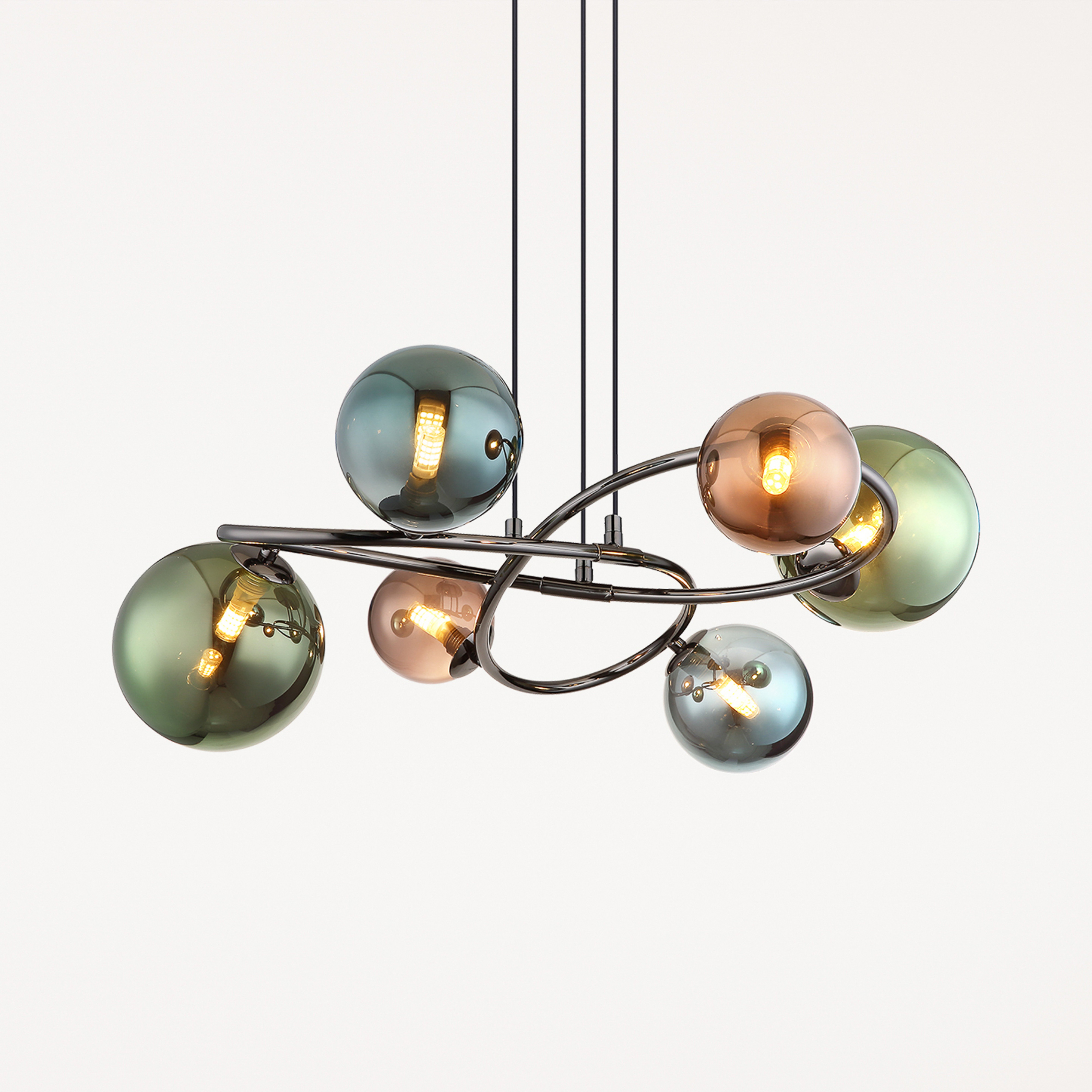 Suspension Riha, Ø 65 cm, multicolore, verre/métal, à 6 lampes.