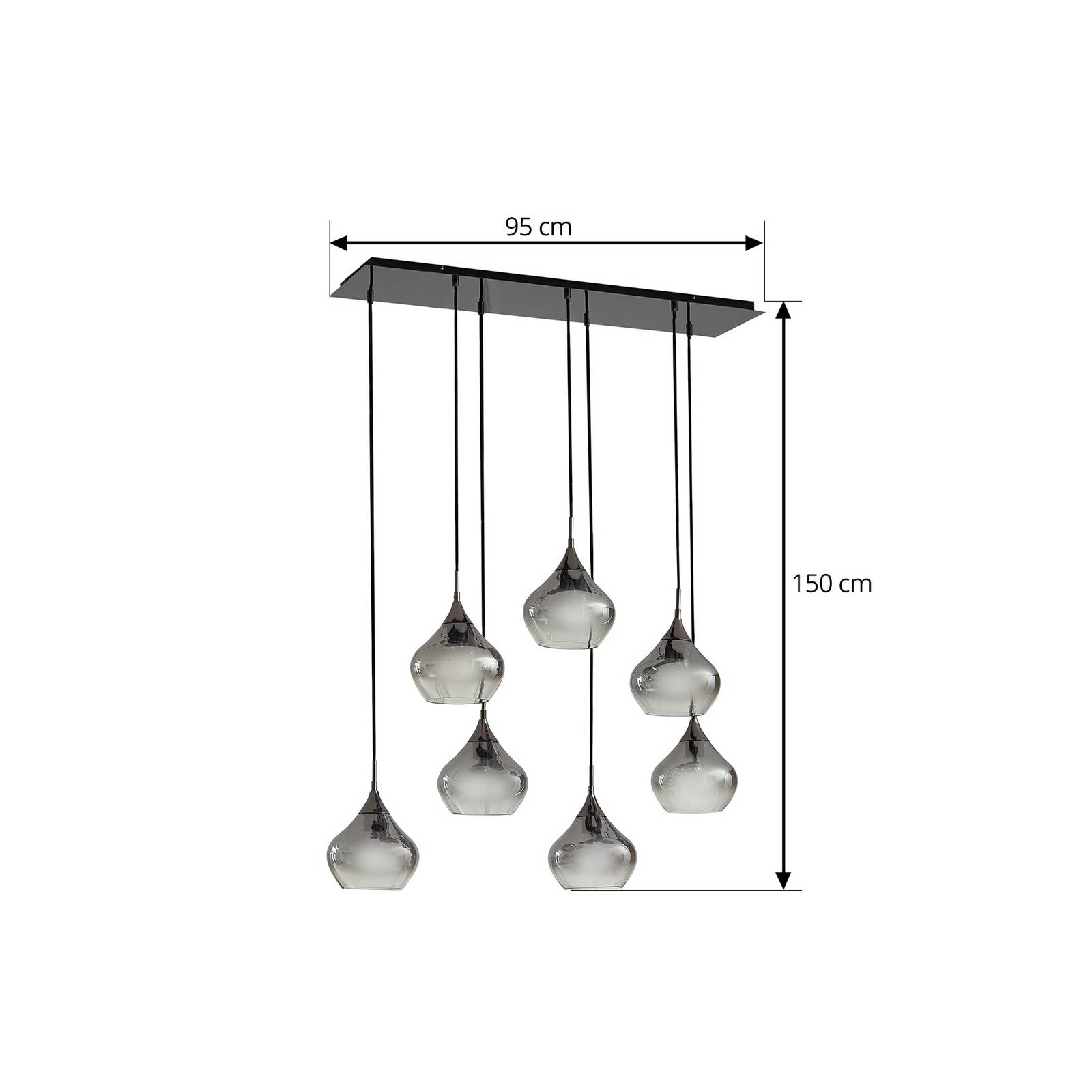 Lampa wisząca Lucande Jarven, 7-punktowa, czarny, szkło