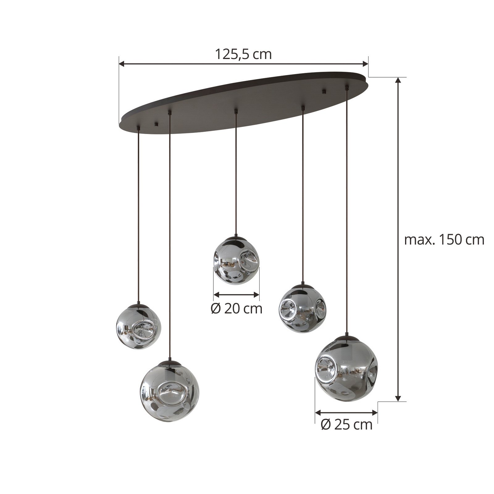 Valentina 5 Oval Pendant Smoked Grey/Coffee - Lindby
